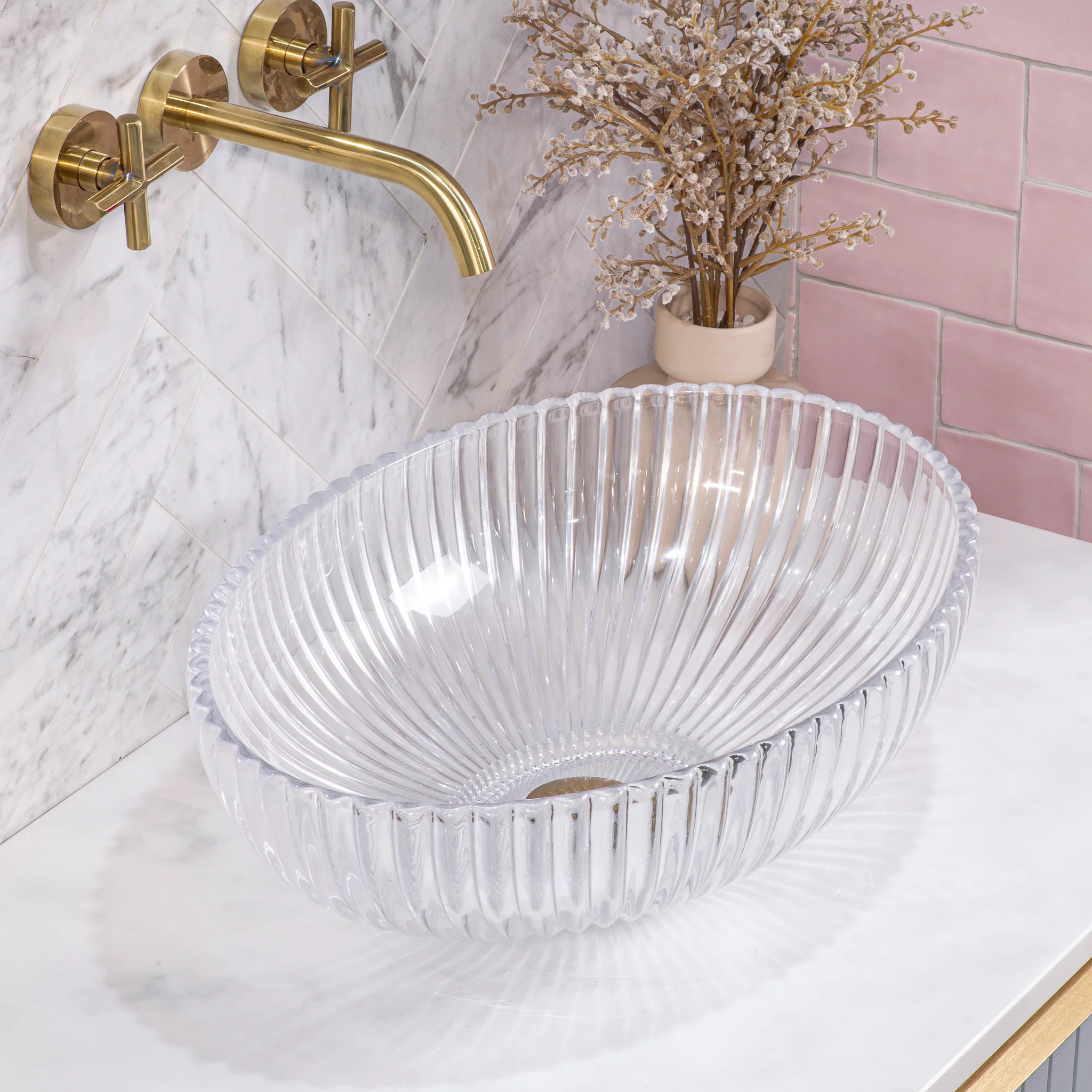 Capara 500mm Above-Counter Glass Basin, Clear Glass - Image 2