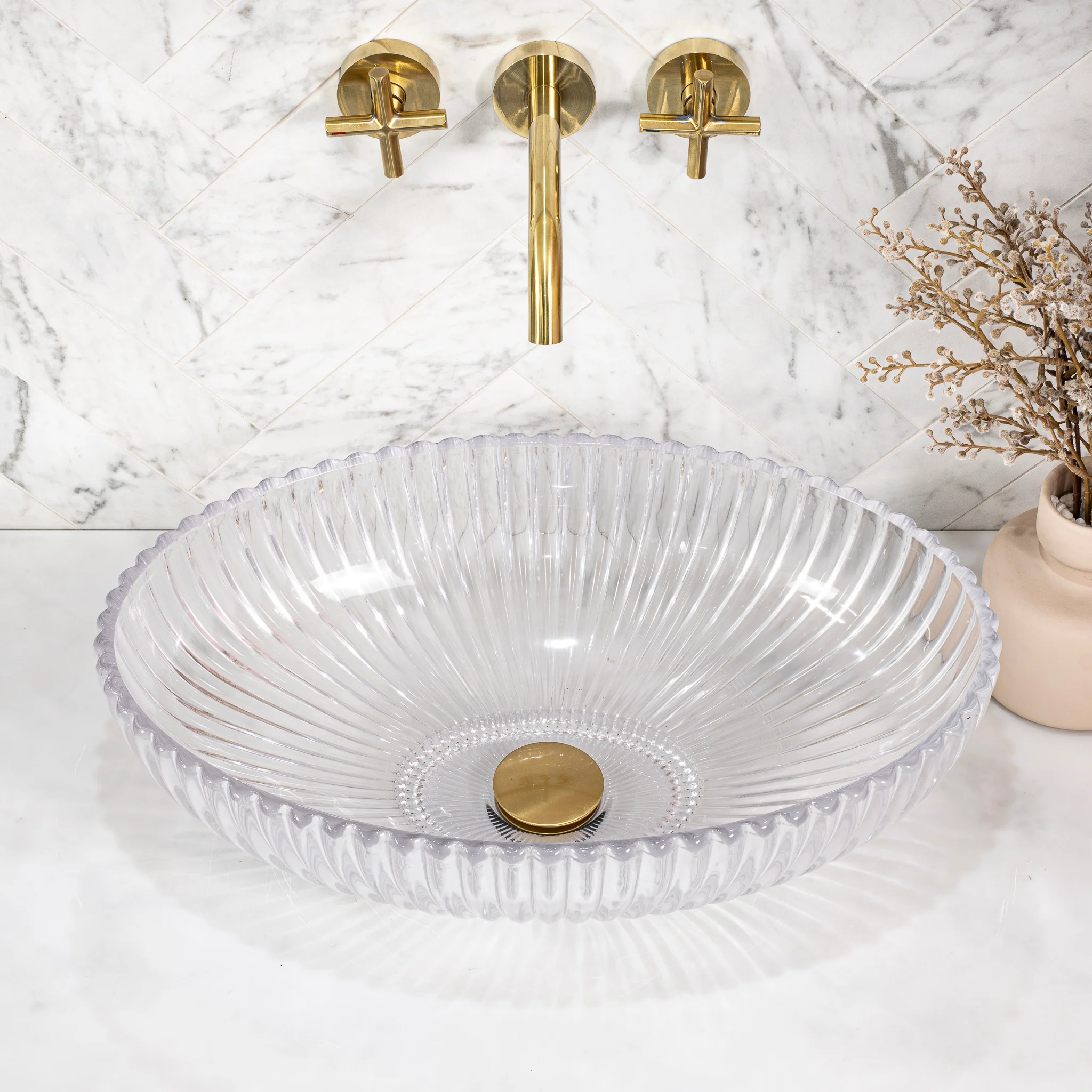 Capara 500mm Above-Counter Glass Basin, Clear Glass - Image 3