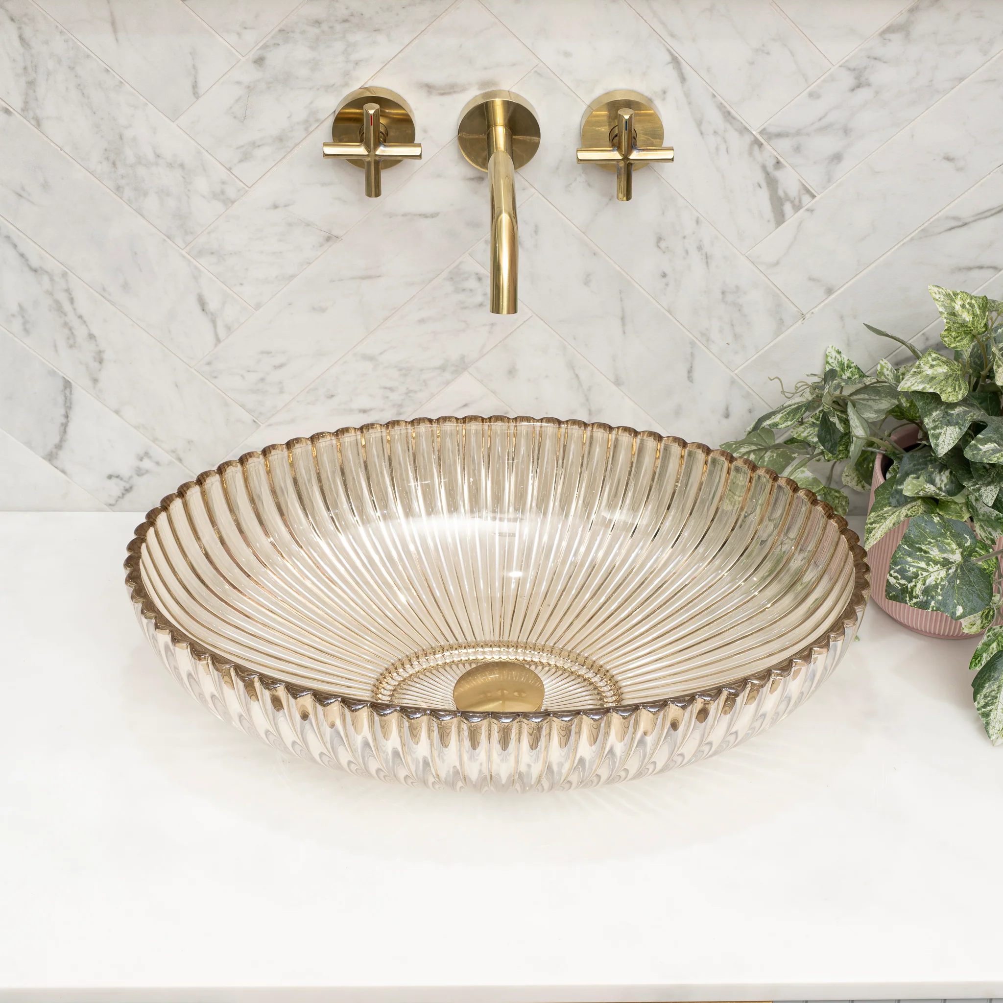 Capara 510mm X 350mm Above-Counter Glass Basin, Champagne Glass - Image 3