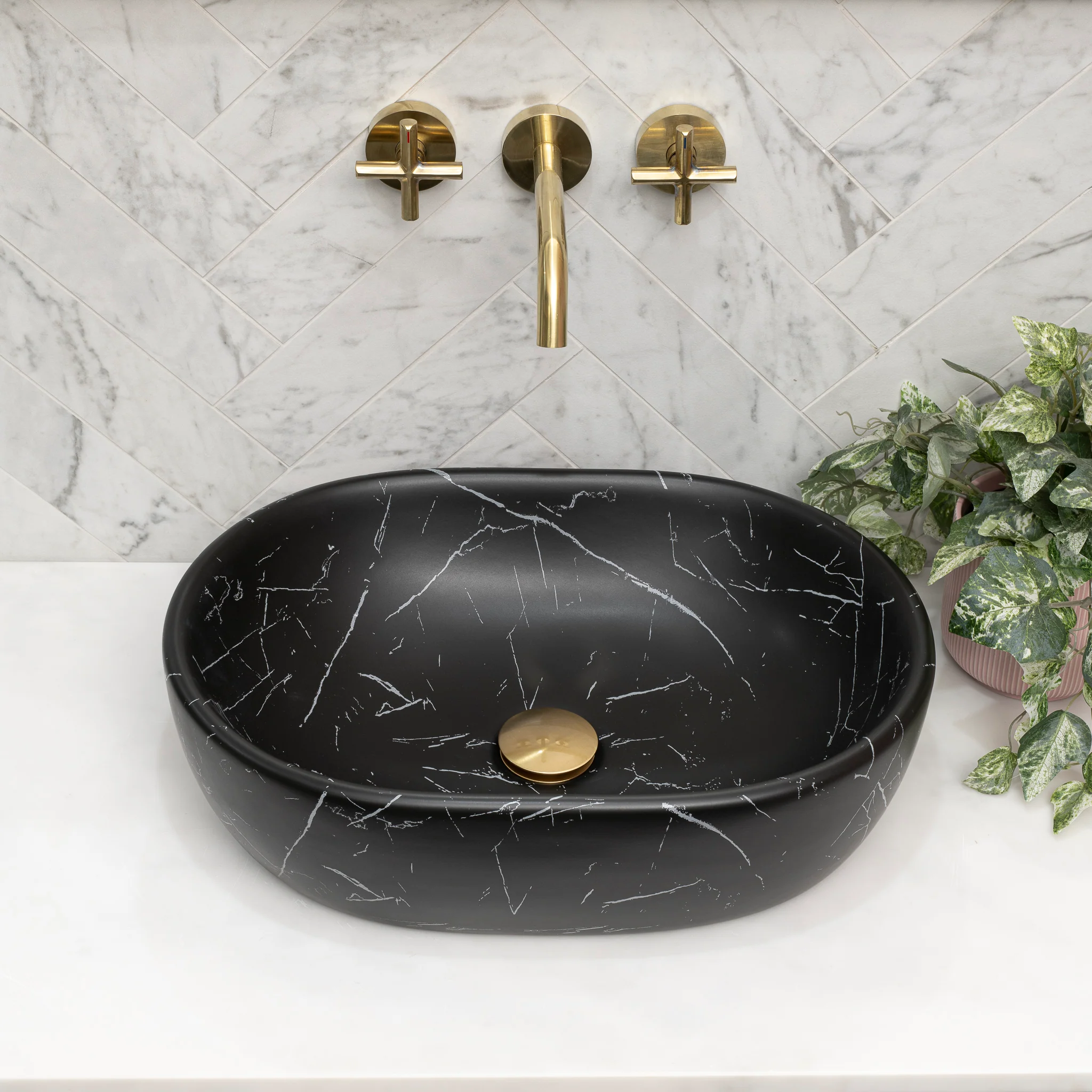 Capsula 480mm x 350mm Above-Counter Basin, Fired Matte Nero Marquina *Clearance Stock* - Image 2