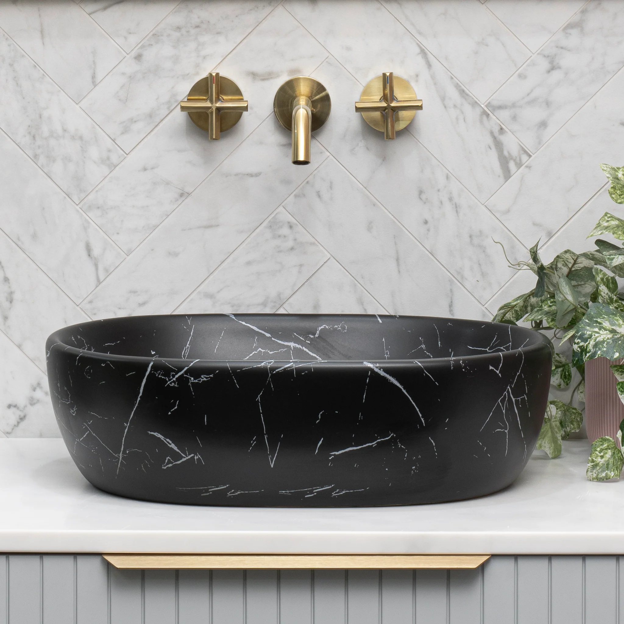 Capsula 480mm x 350mm Above-Counter Basin, Fired Matte Nero Marquina *Clearance Stock* - Image 3