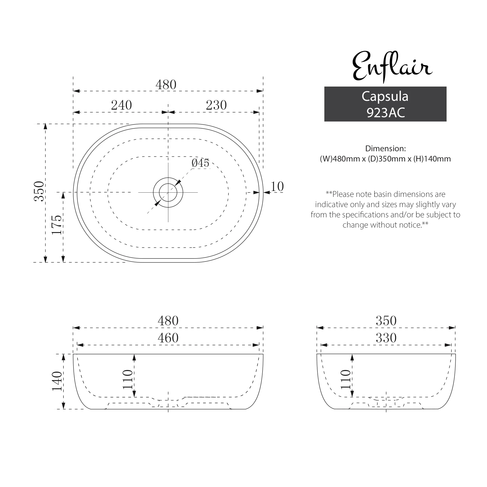 Capsula 480mm x 350mm Above-Counter Basin, Gloss White - Image 4