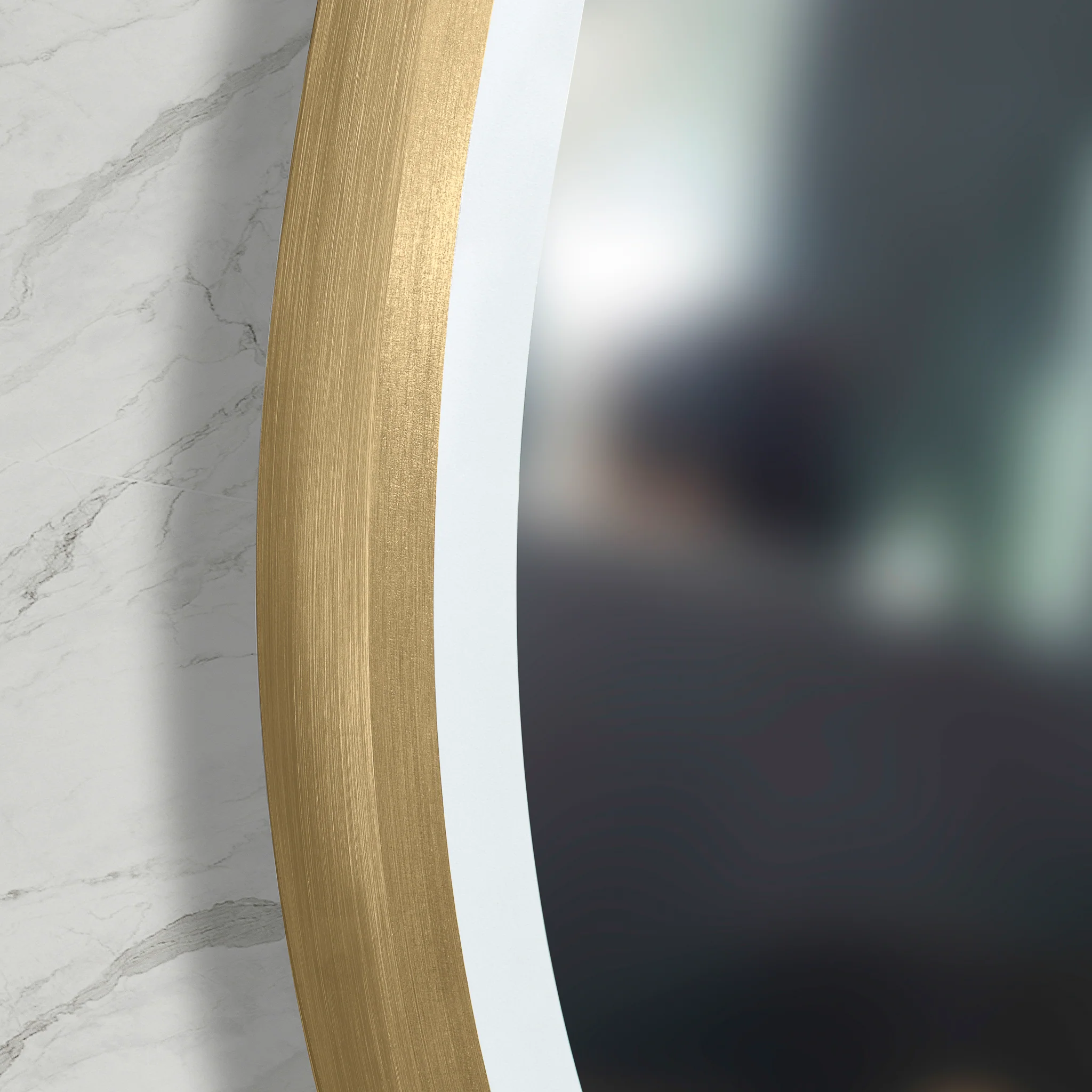 *Clearance* Circa Round 1000mm Frontlit LED Framed Mirror with Demister, Brushed Brass (Gold) Frame - Image 3
