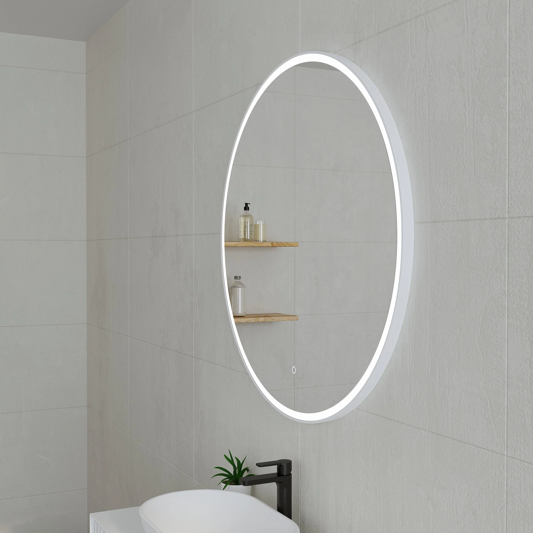 *Clearance* Circa Round 1000mm Frontlit LED Framed Mirror with Demister, Matte White Frame - Image 2