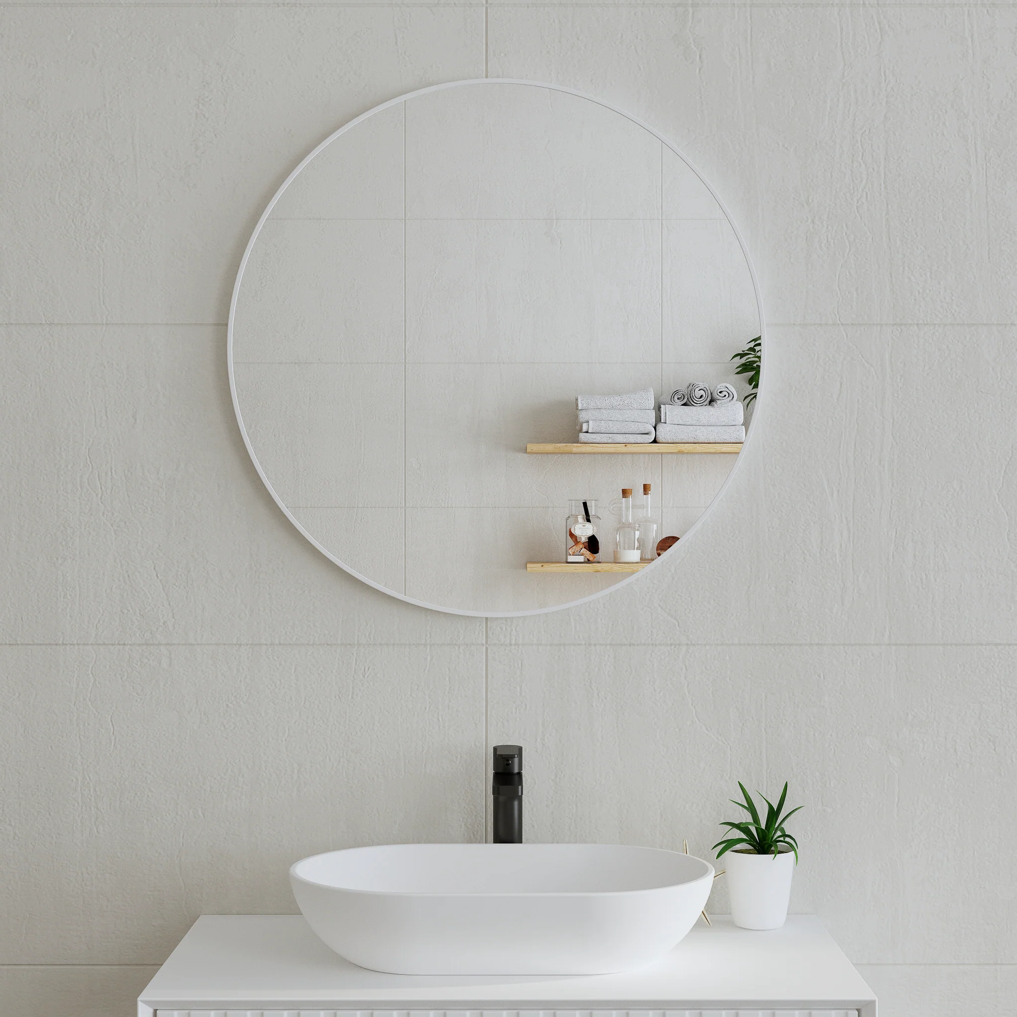 *Clearance* Circa Round 750mm Framed Mirror, Matte White Frame