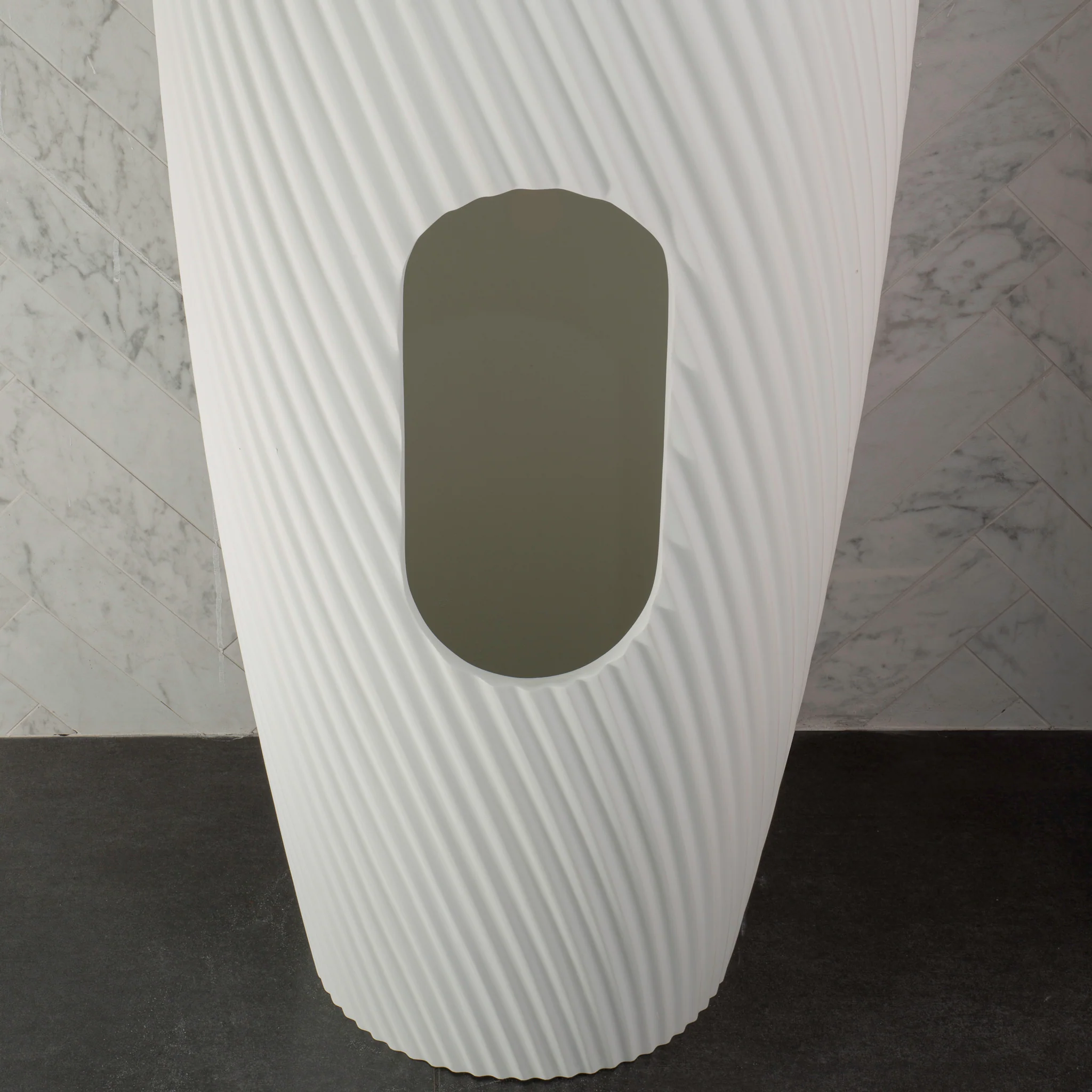 Circa Swirl 500mm Round Fluted Artificial Stone Pedestal Basin | Matte White | - Image 6