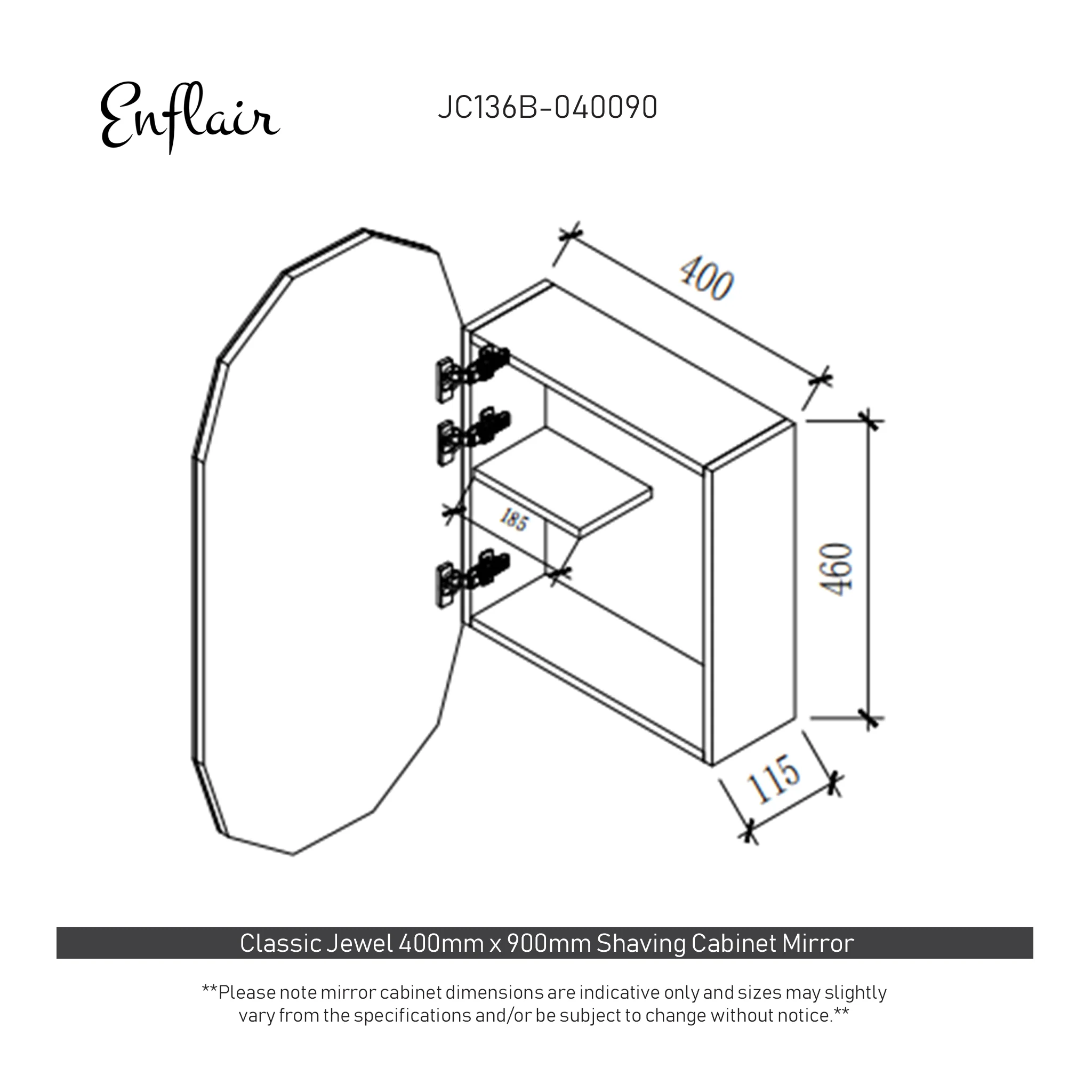 Classic Jewel 400mm x 900mm Mirrored Shaving Cabinet, Matte White - Image 11