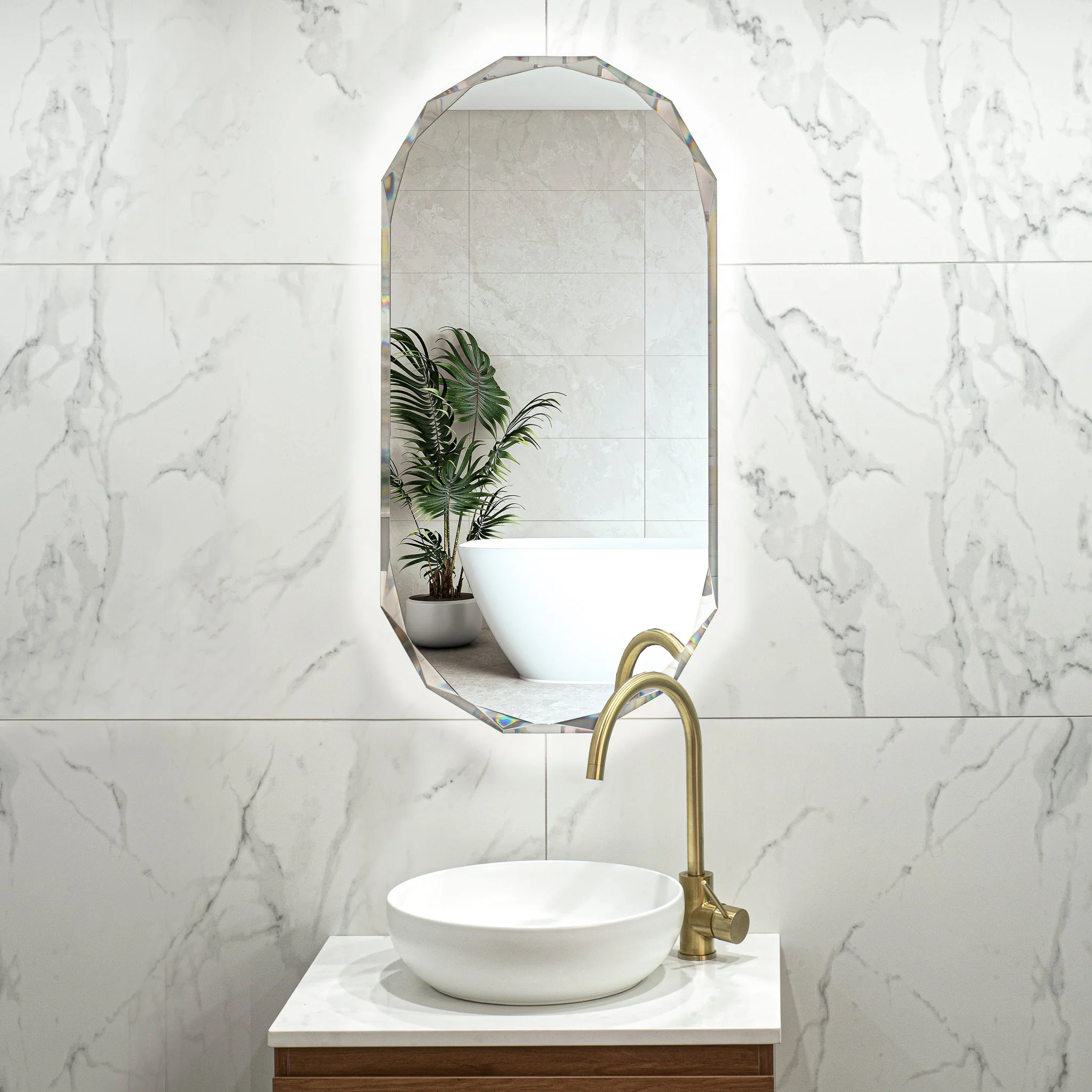 Classic Jewel 450mm x 900mm Backlit LED Frameless Mirror with Jewelled Edge and Demister *Clearance Stock*
