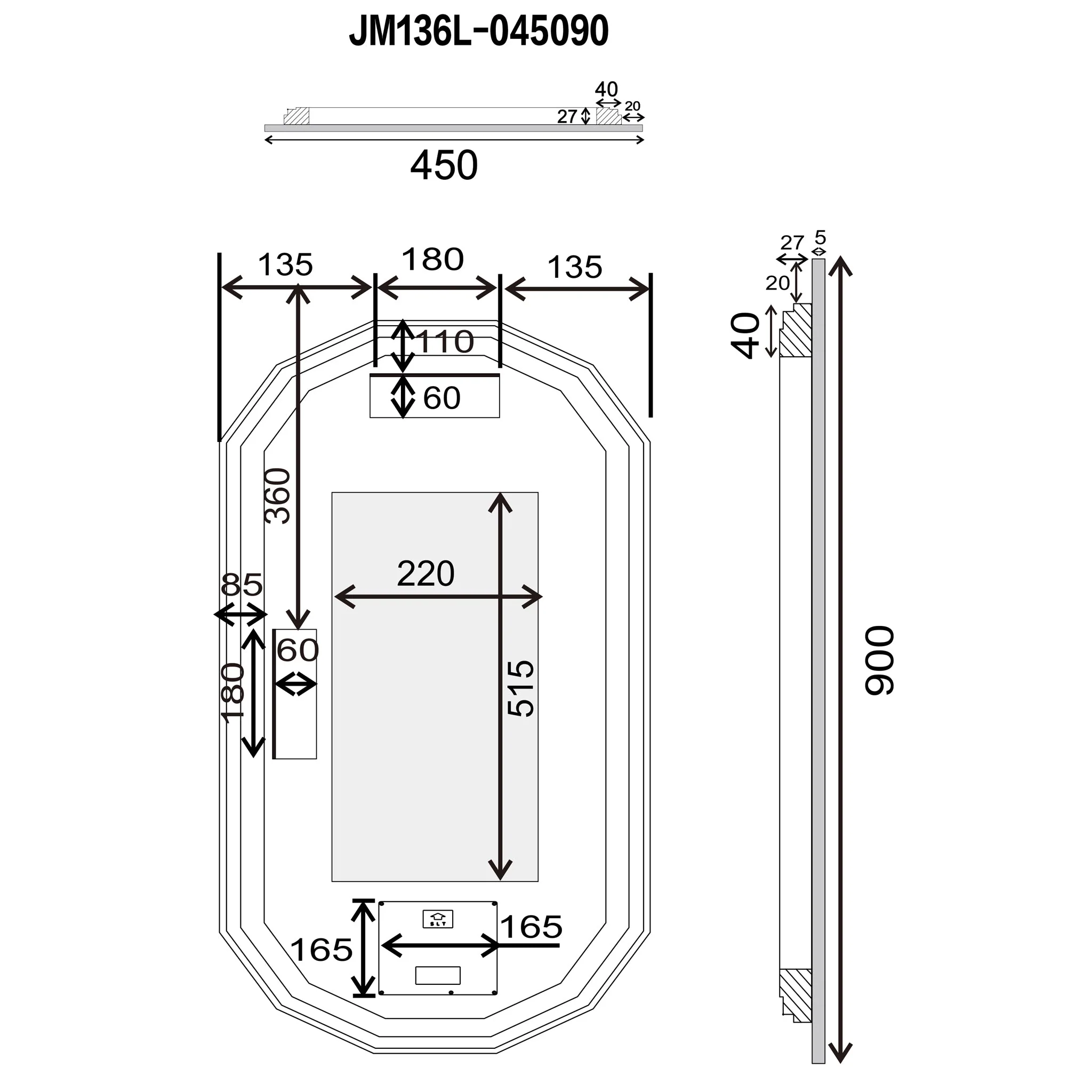 Classic Jewel 450mm x 900mm Backlit LED Frameless Mirror with Jewelled Edge and Demister *Clearance Stock* - Image 4