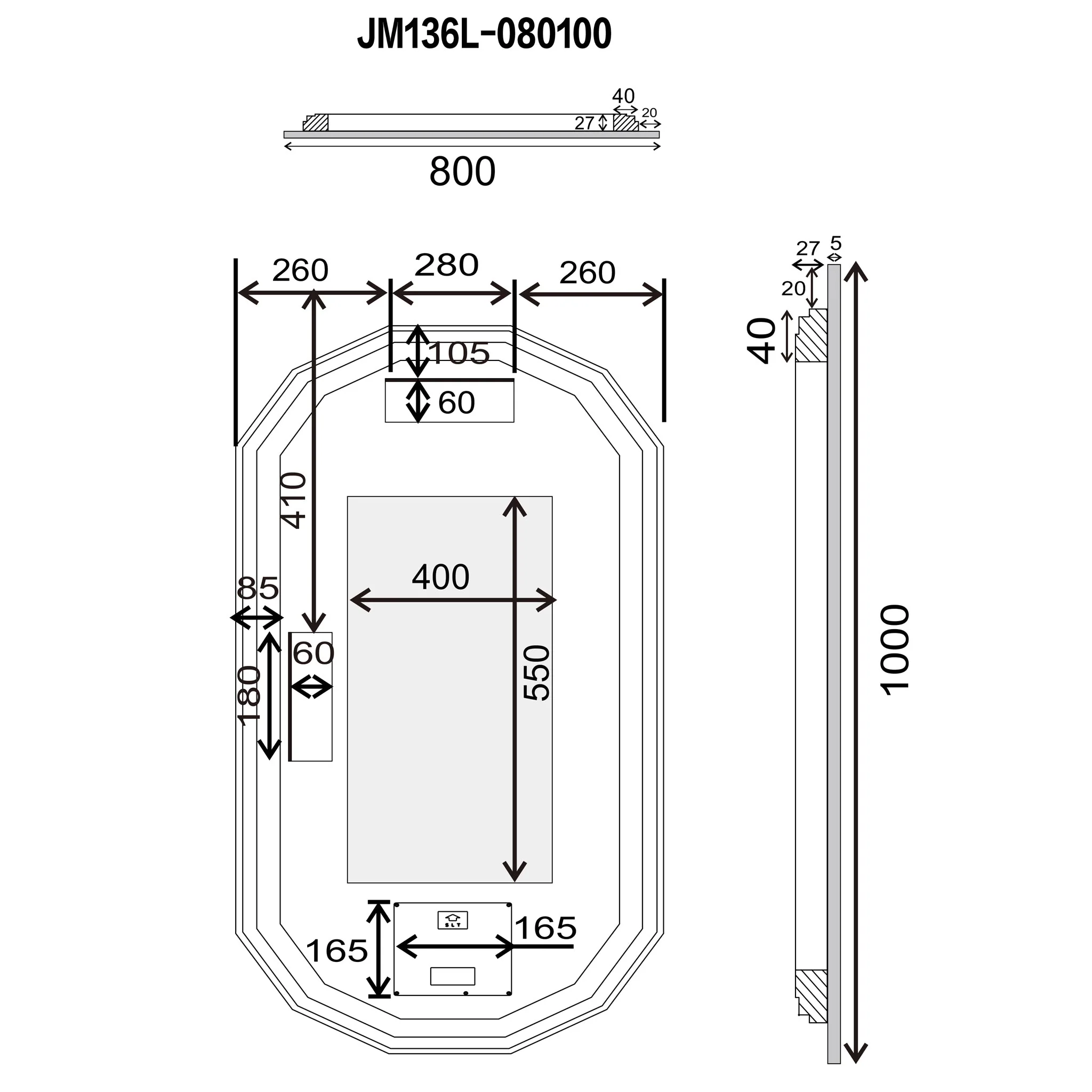 Classic Jewel 800mm x1000mm Backlit LED Frameless Mirror with Jewelled Edge and Demister *Clearance Stock* - Image 7