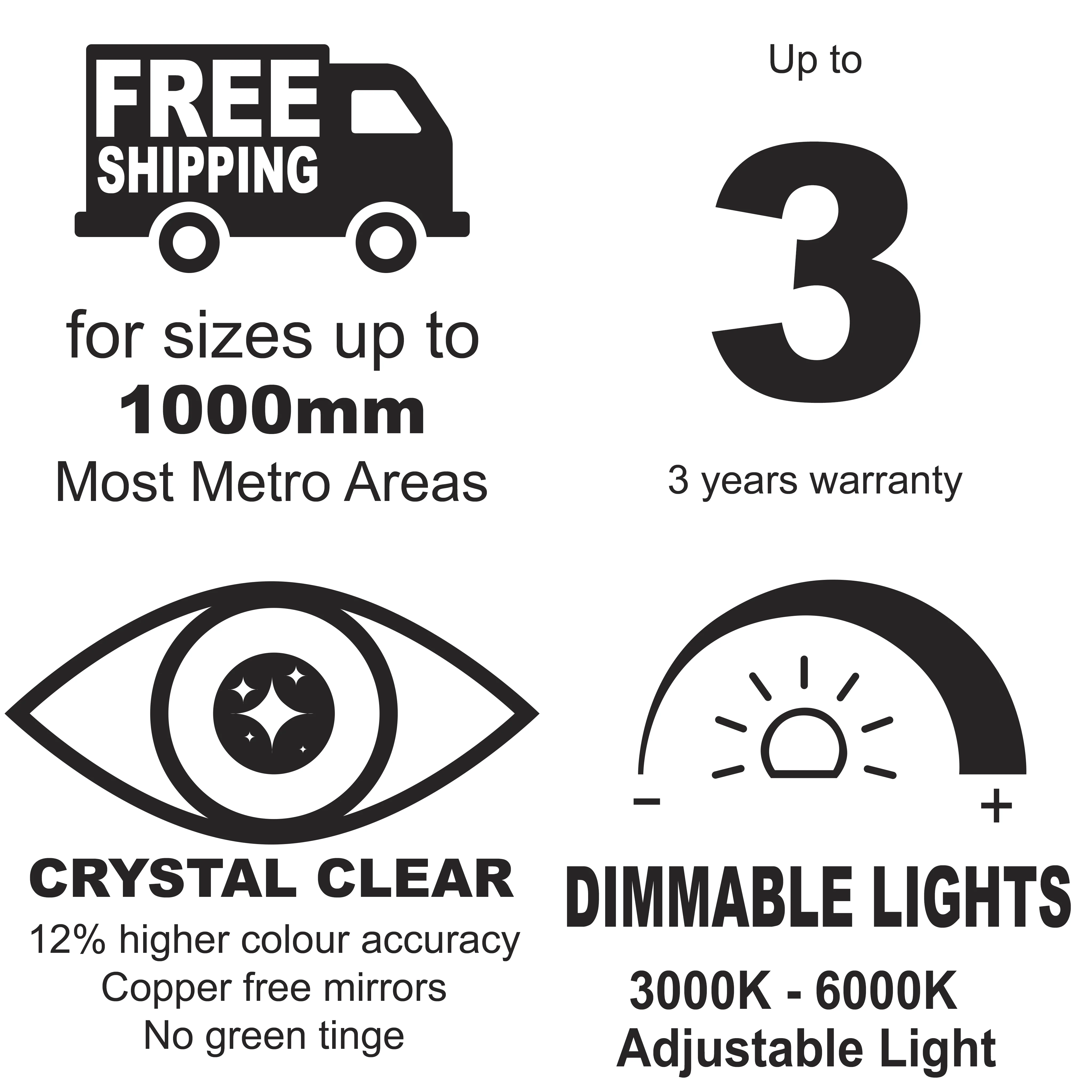 Arco Arch 1000mm x 1000mm Frontlit and Backlit LED Frameless Mirror with Frosted Glass Border and Demister - Image 4