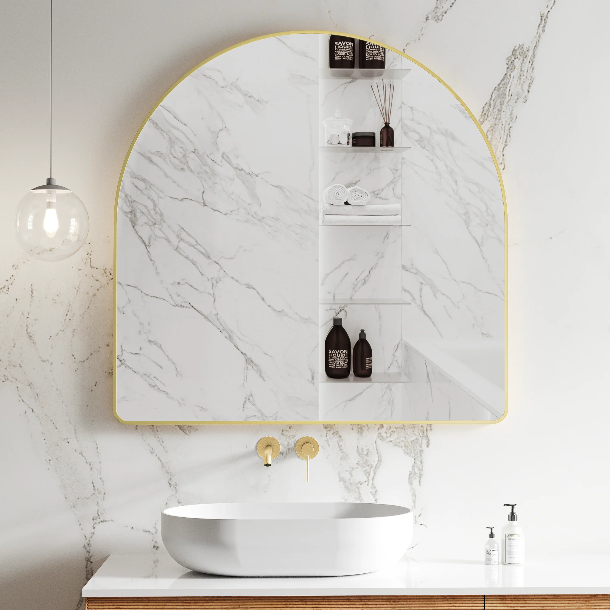 *Clearance* Arco Arch 1000mm x 1000mm Mirror with Brushed Brass (Gold) Frame