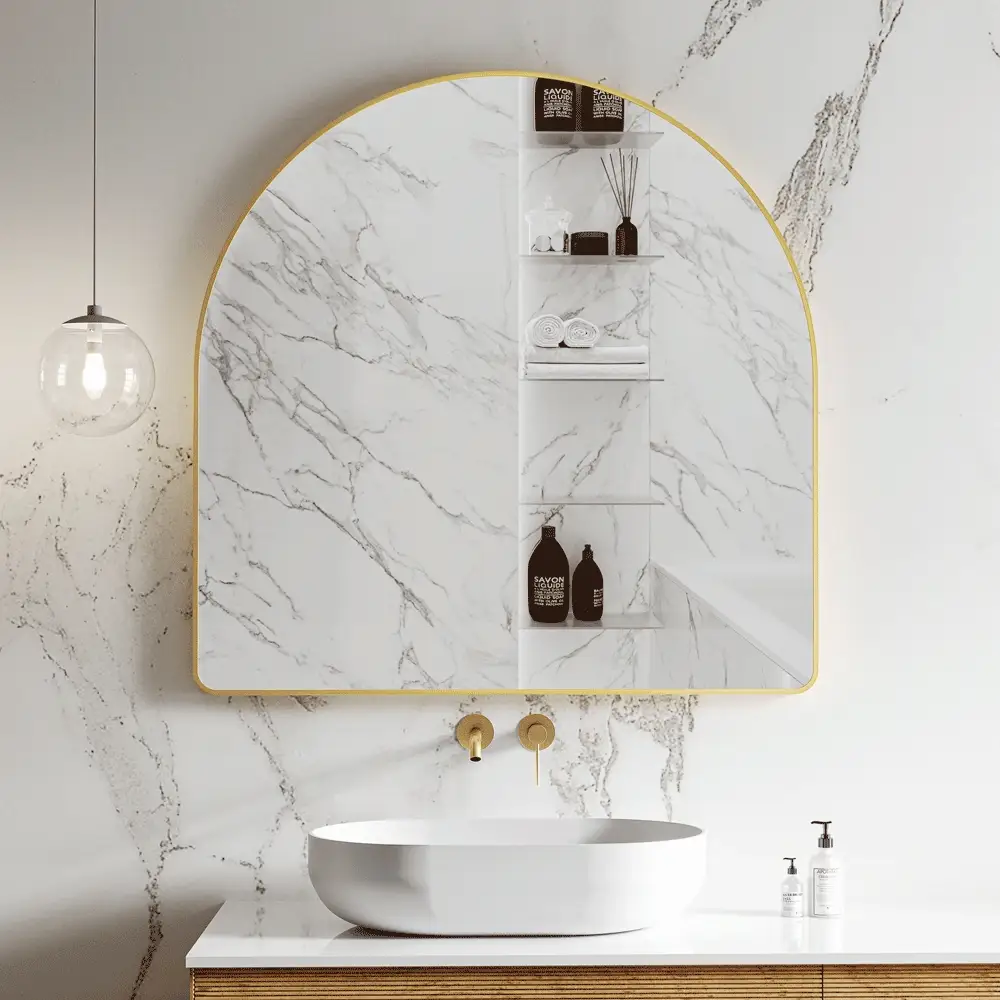 *Clearance* Arco Arch 1000mm x 1000mm Mirror with Brushed Brass (Gold) Frame - Image 2