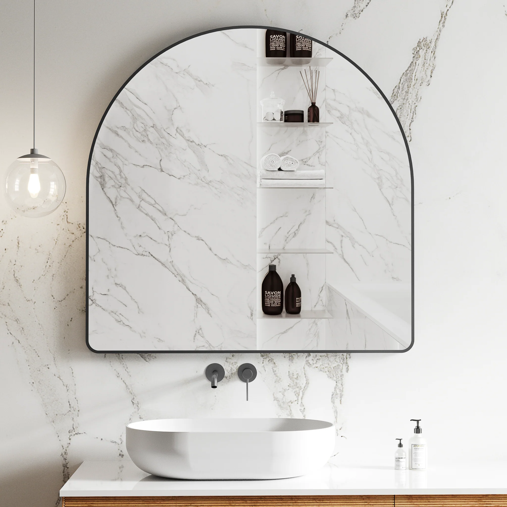*Clearance* Arco Arch 1000mm x 1000mm Mirror with Matte Black Frame