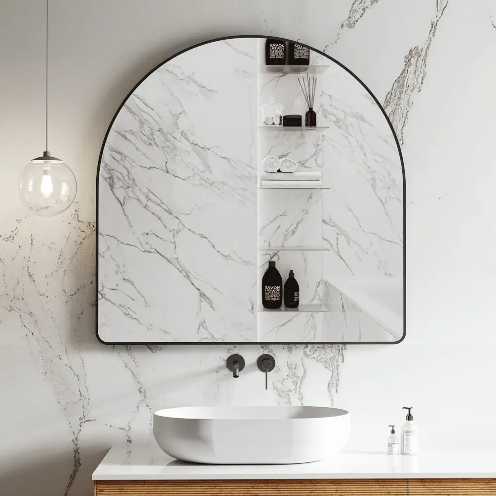 *Clearance* Arco Arch 1000mm x 1000mm Mirror with Matte Black Frame - Image 2