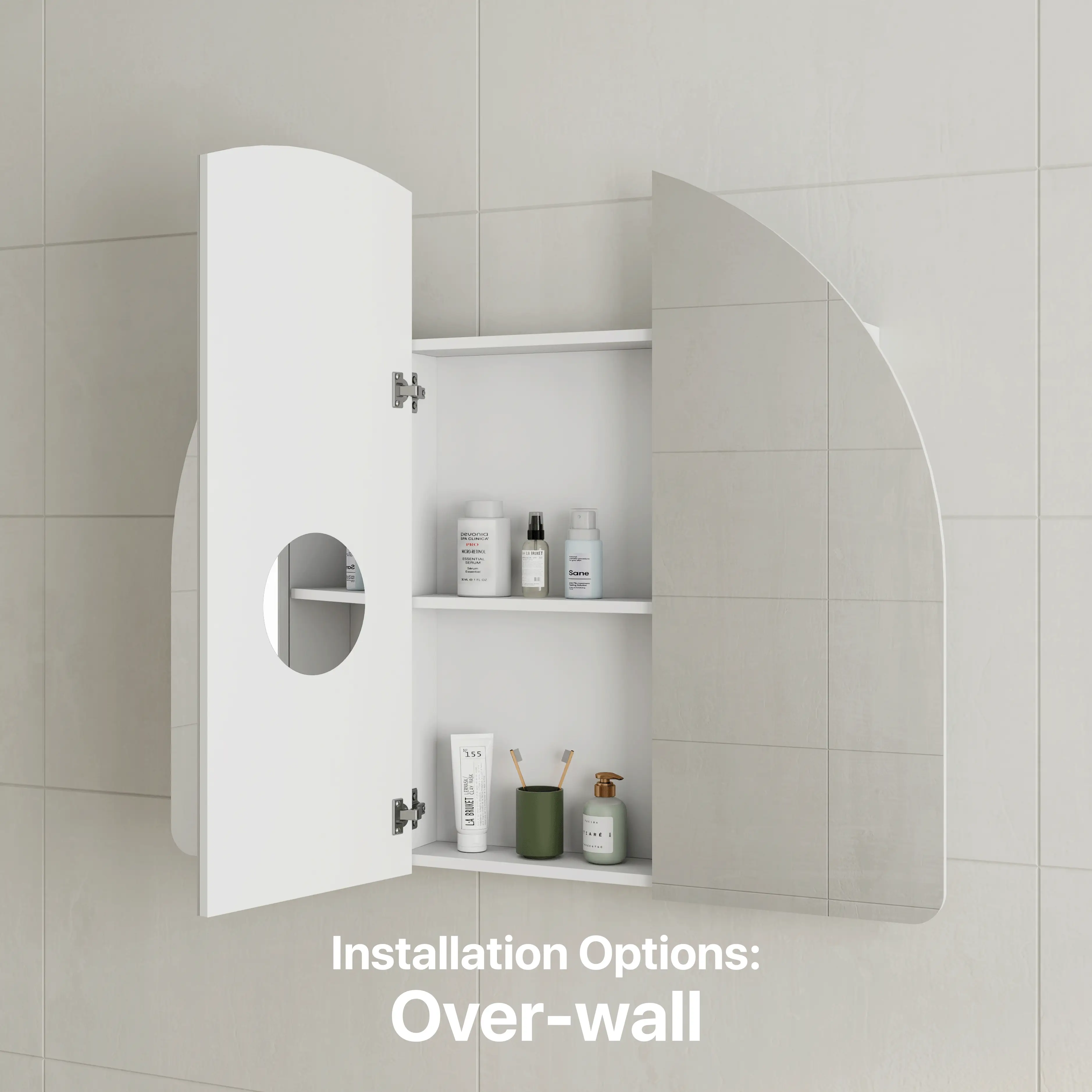 *Clearance* Arco Arch 1150mm x 1000mm Mirrored Shaving Cabinet, Matte White - Image 4