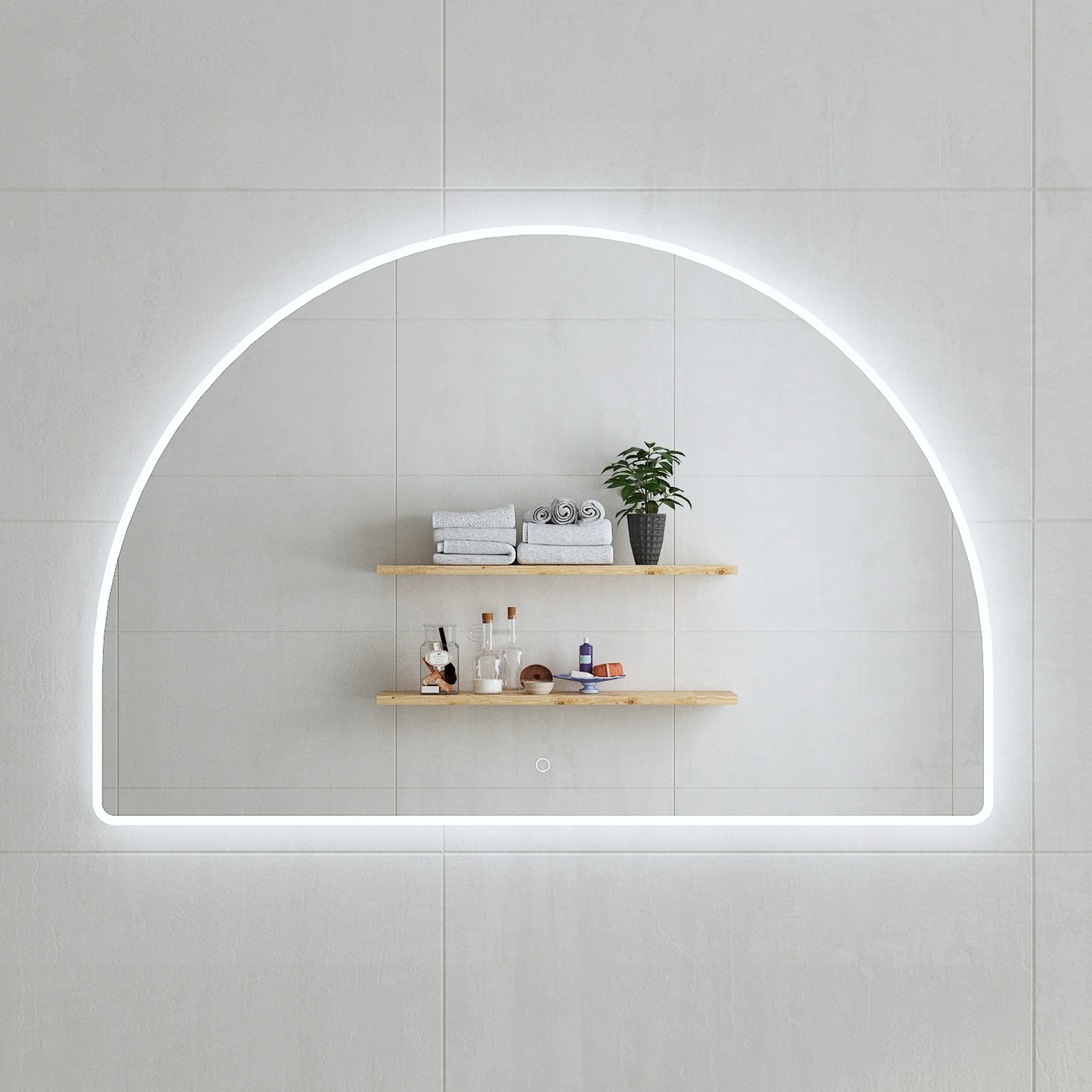 *Clearance* Arco Arch 1200mm x 800mm Frontlit and Backlit LED Frameless Mirror with Frosted Glass Border and Demister