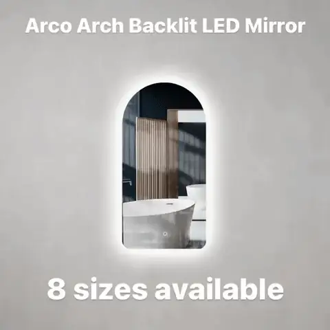 *Clearance* Arco Arch 1300mm x 1000mm Backlit LED Frameless Mirror with Polished Edge and Demister - Image 4