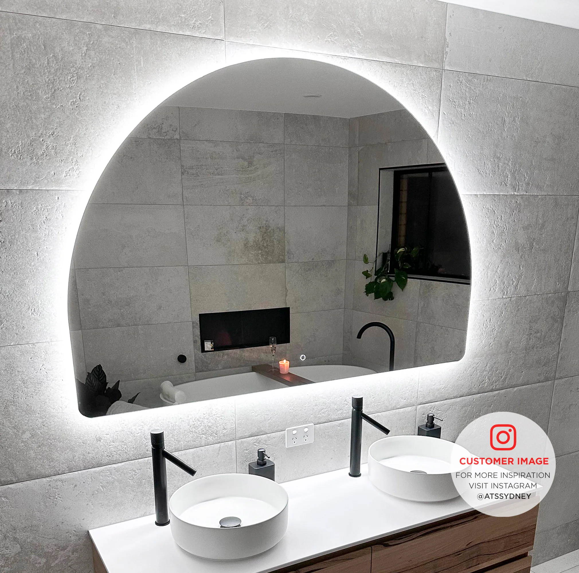 Arco Arch 1500mm x 1000mm Backlit LED Frameless Mirror with Polished Edge and Demister - Image 4