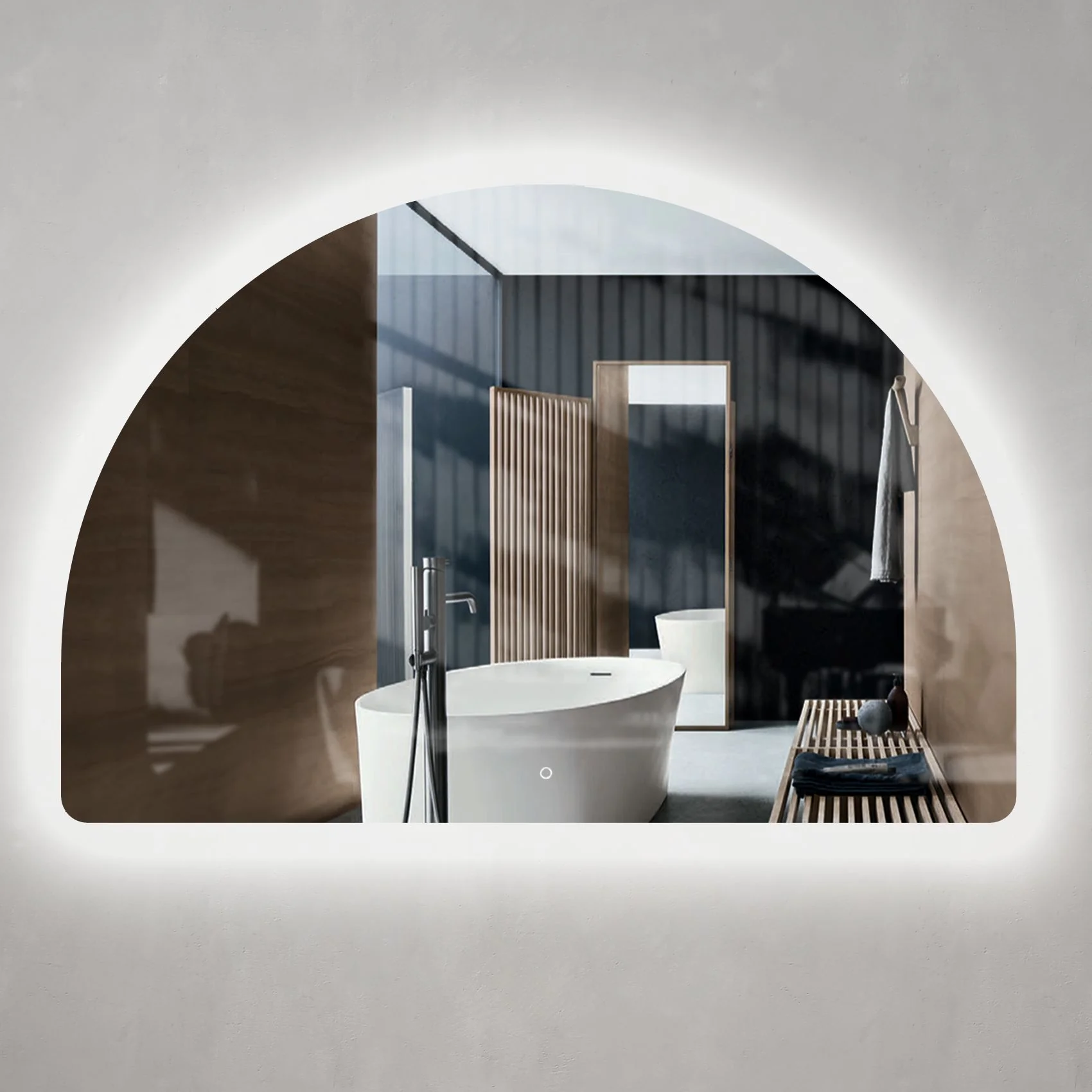 Arco Arch 1500mm x 1000mm Backlit LED Frameless Mirror with Polished Edge and Demister - Image 5