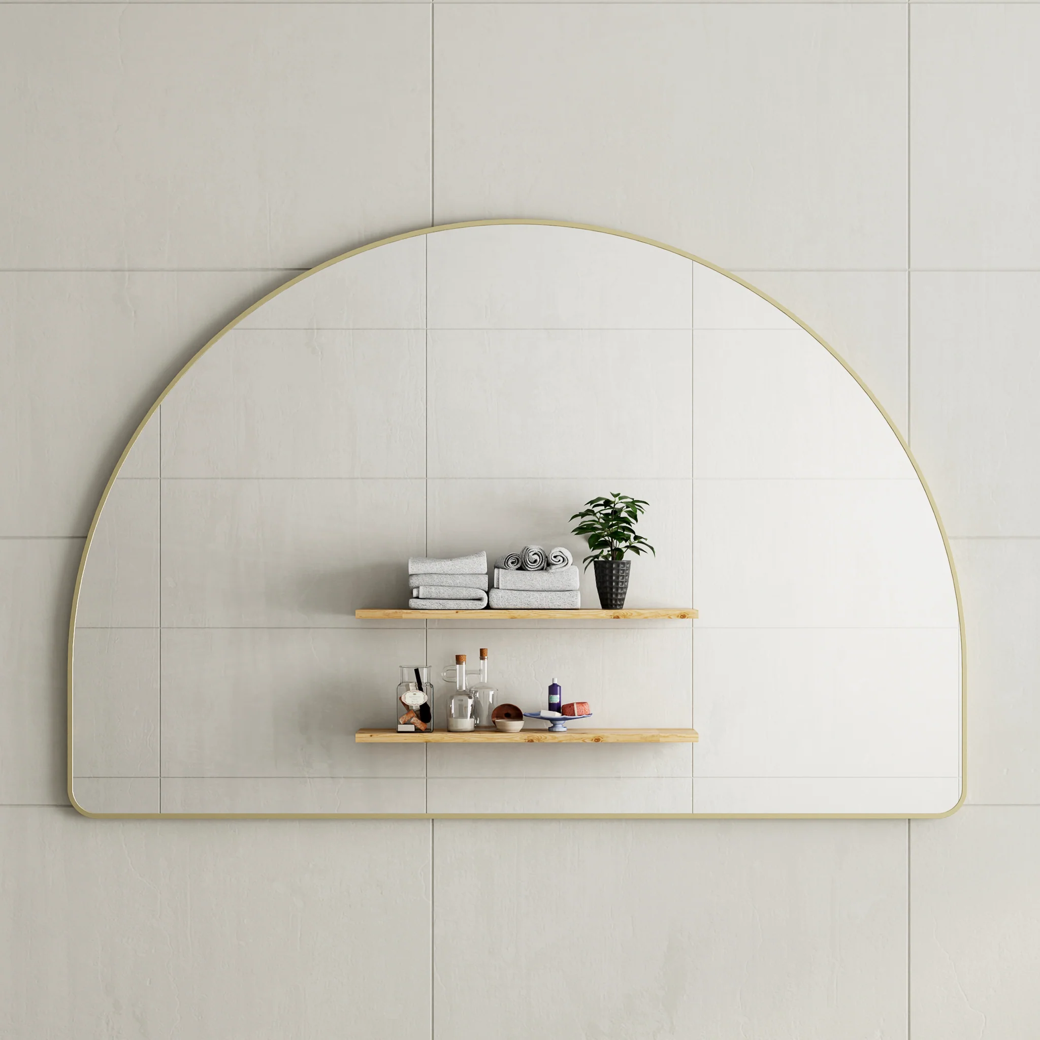 *Clearance* Arco Arch 1500mm x 1000mm Mirror with Brushed Brass Gold Frame