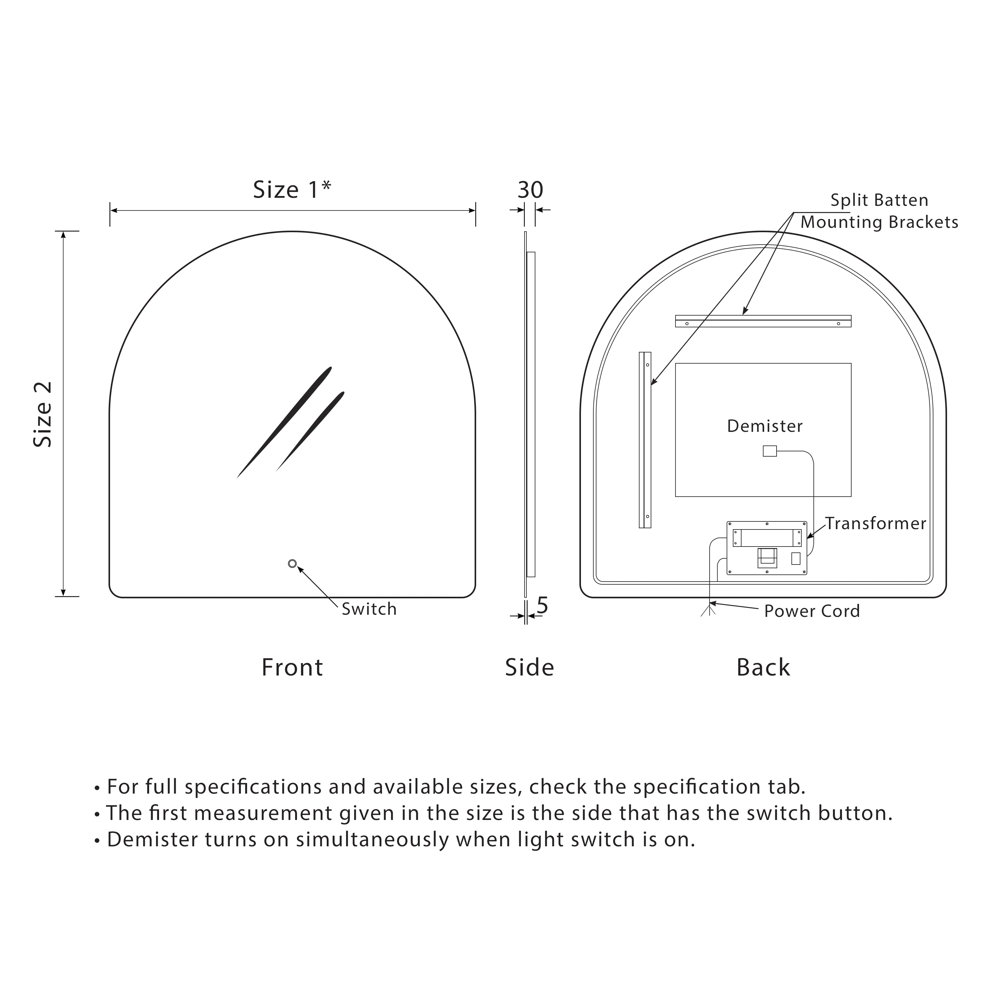 Arco Arch 400mm x 800mm Backlit LED Frameless Mirror with Polished Edge and Demister - Image 4