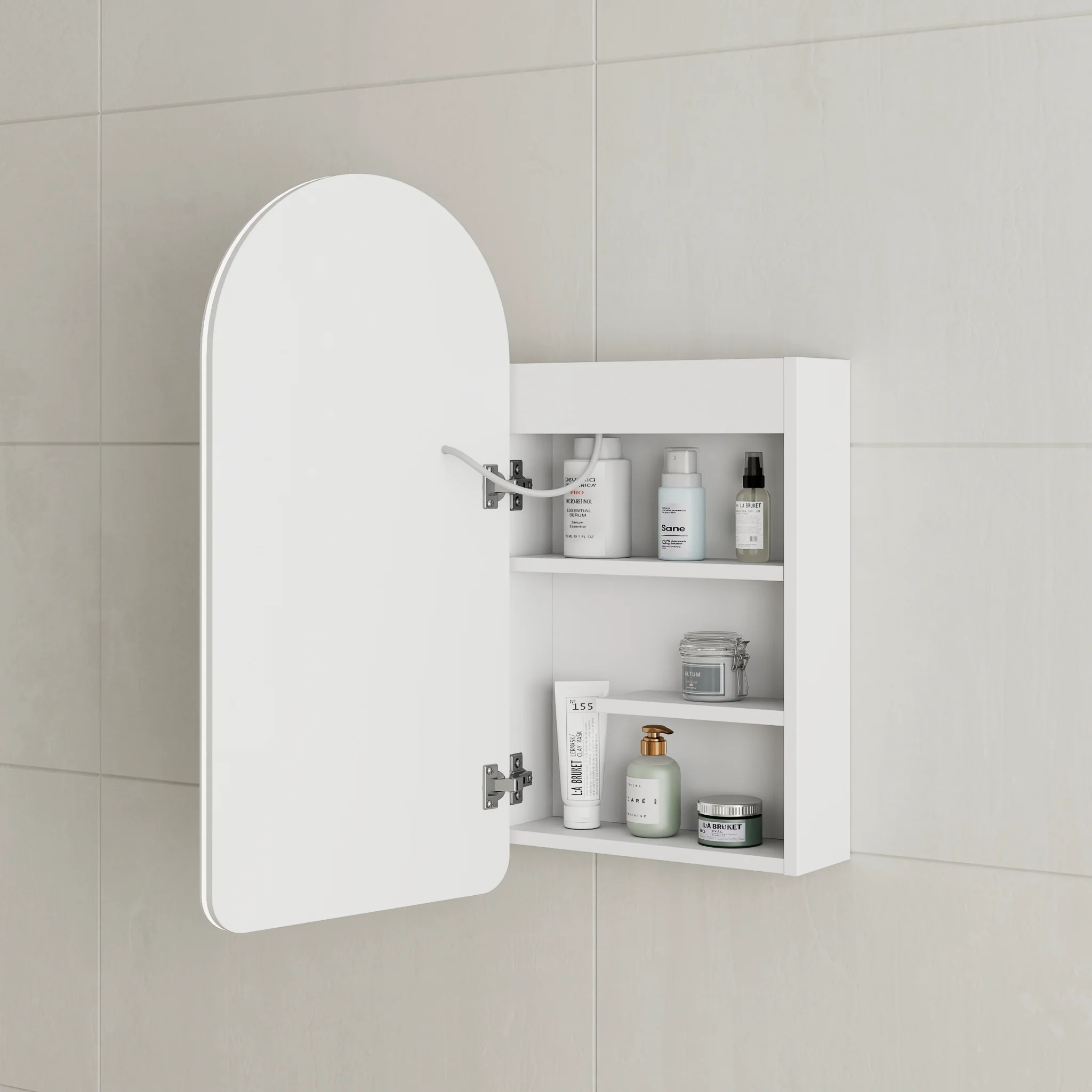 *Clearance* Arco Arch 400mm x 800mm Frontlit LED Mirrored Shaving Cabinet, Matte White - Image 3