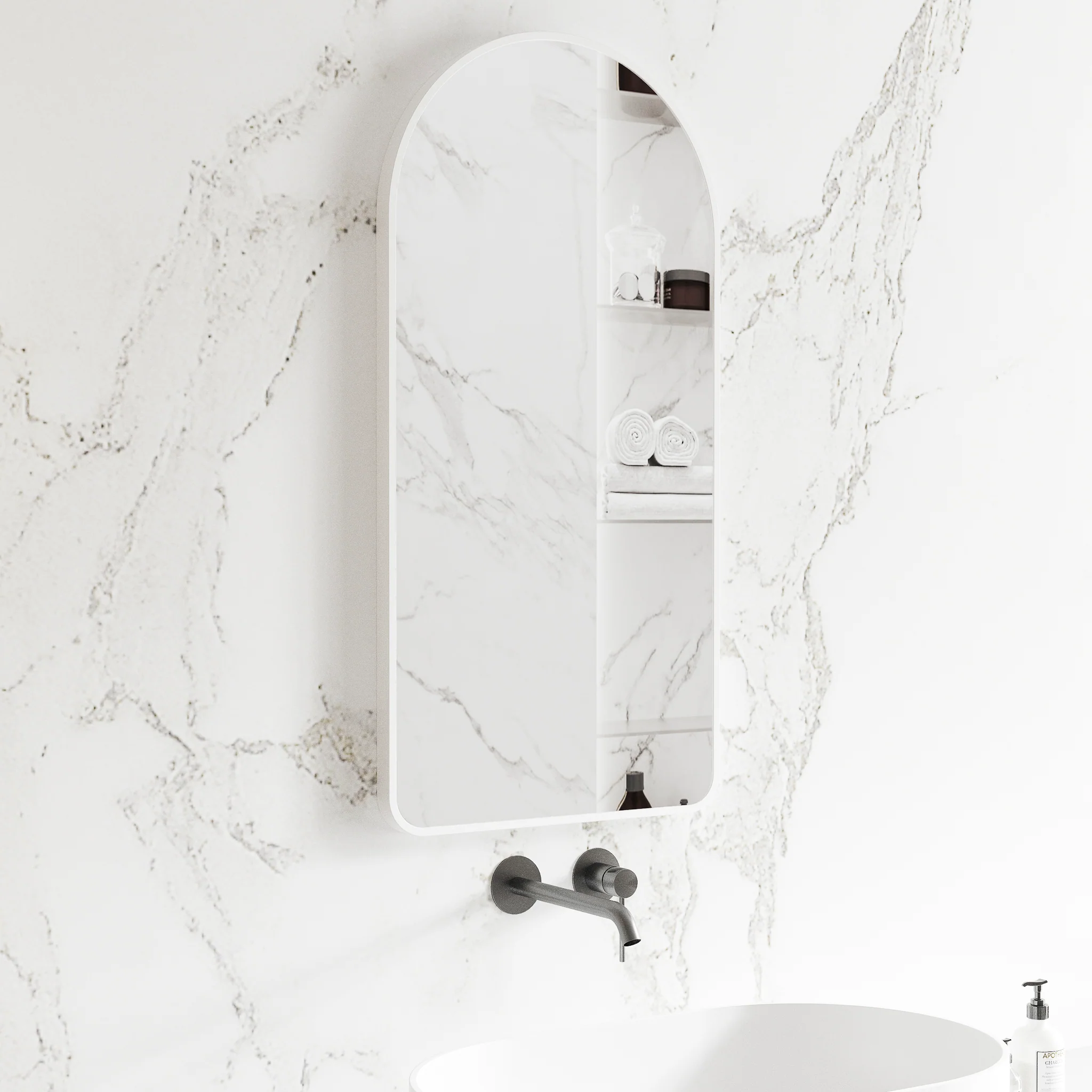*Clearance* Arco Arch 400mm x 800mm Mirror with Matte White Frame - Image 2