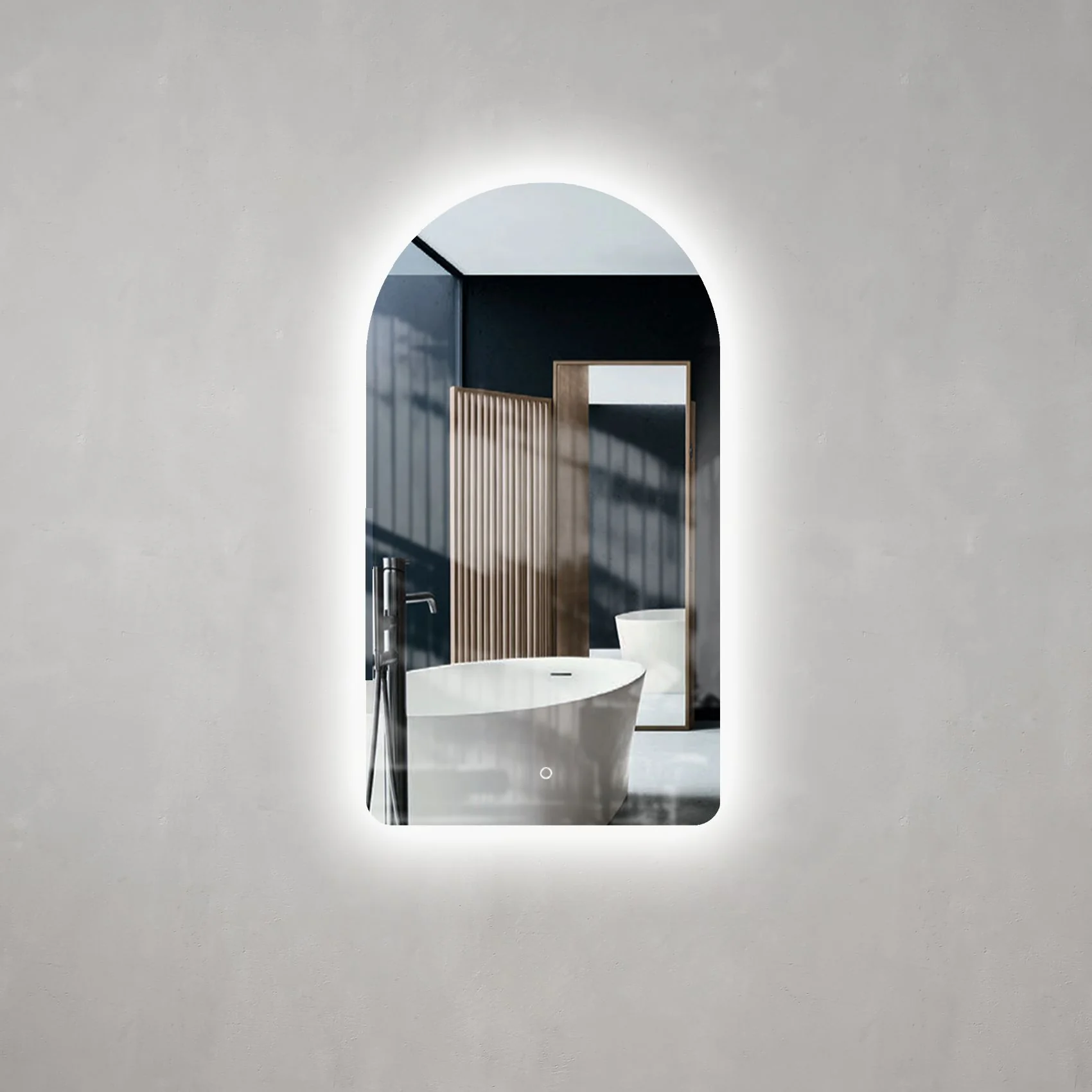 *Clearance* Arco Arch 550mm x 1000mm Backlit LED Frameless Mirror with Polished Edge and Demister