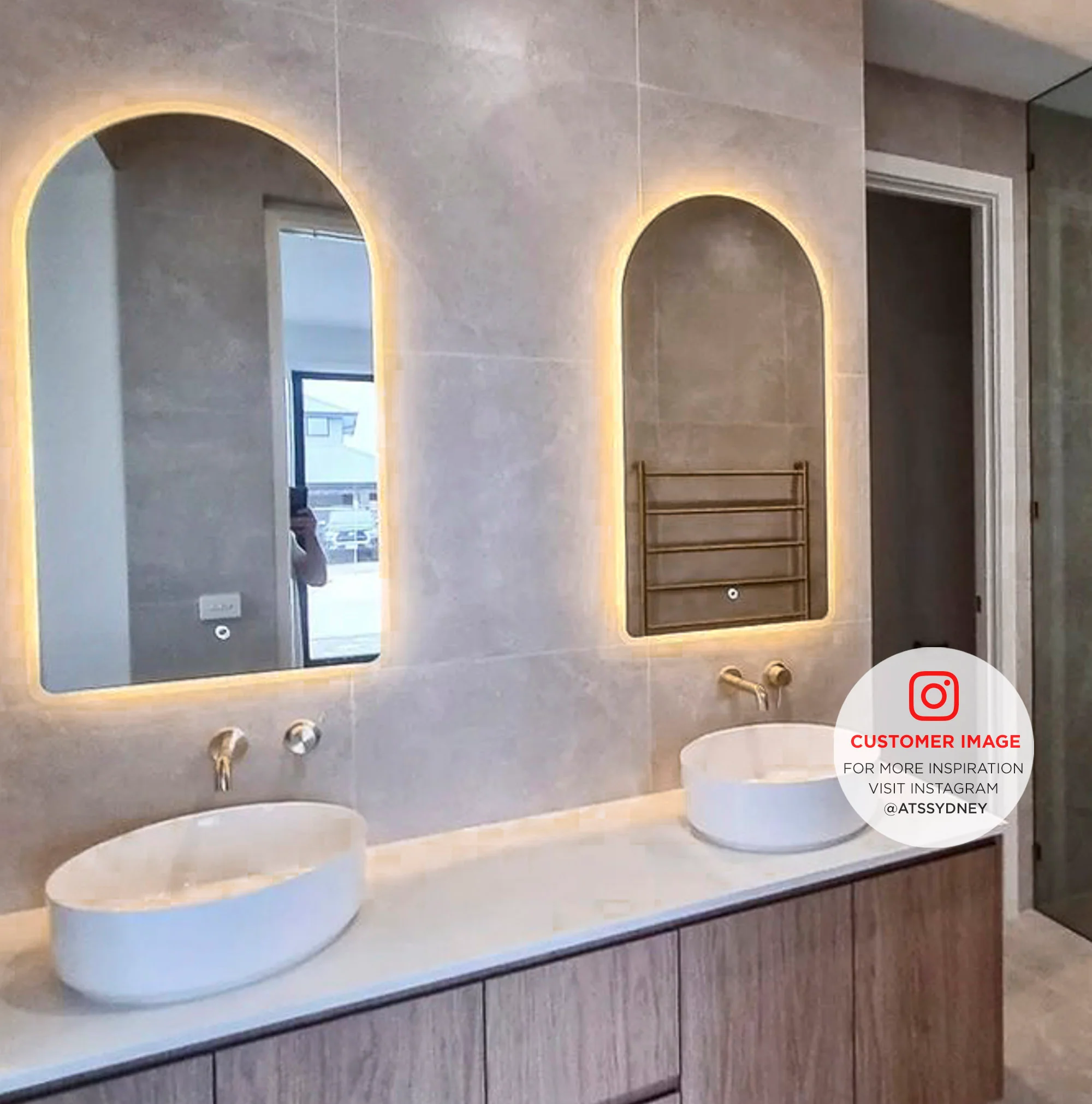 Arco Arch 550mm x 1000mm Frontlit and Backlit LED Frameless Mirror with Frosted Glass Border and Demister - Image 11