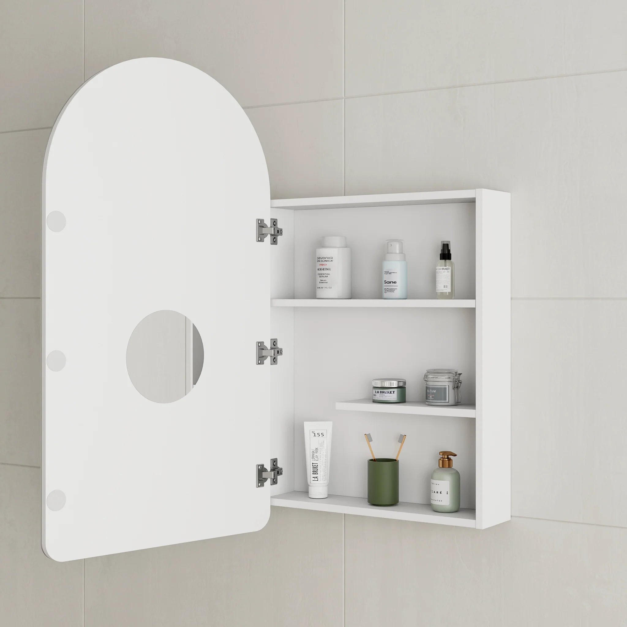 *Clearance* Arco Arch 550mm x 1000mm Mirrored Shaving Cabinet, Matte White - Image 2