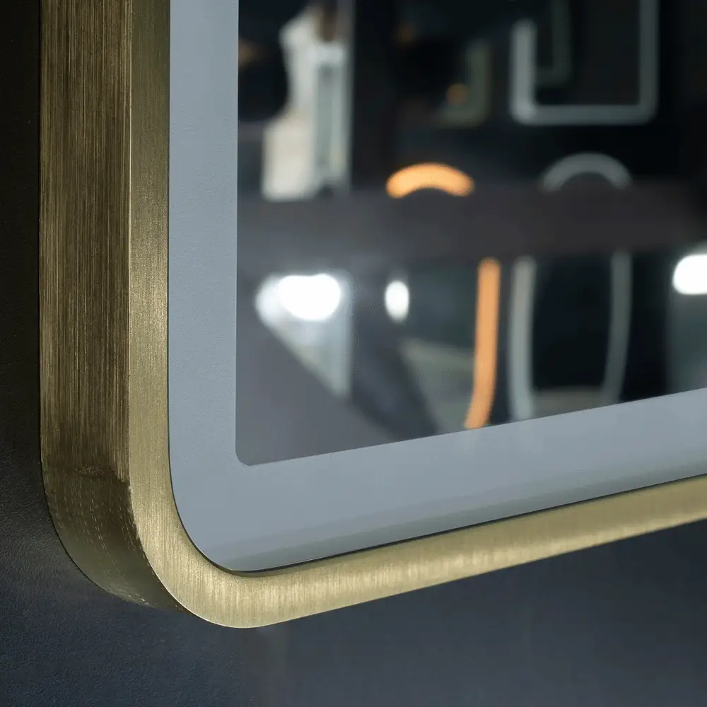 *Clearance* Arco Arch 600mm x 800mm Frontlit LED Framed Mirror with Demister, Brushed Brass (Gold) Frame - Image 4
