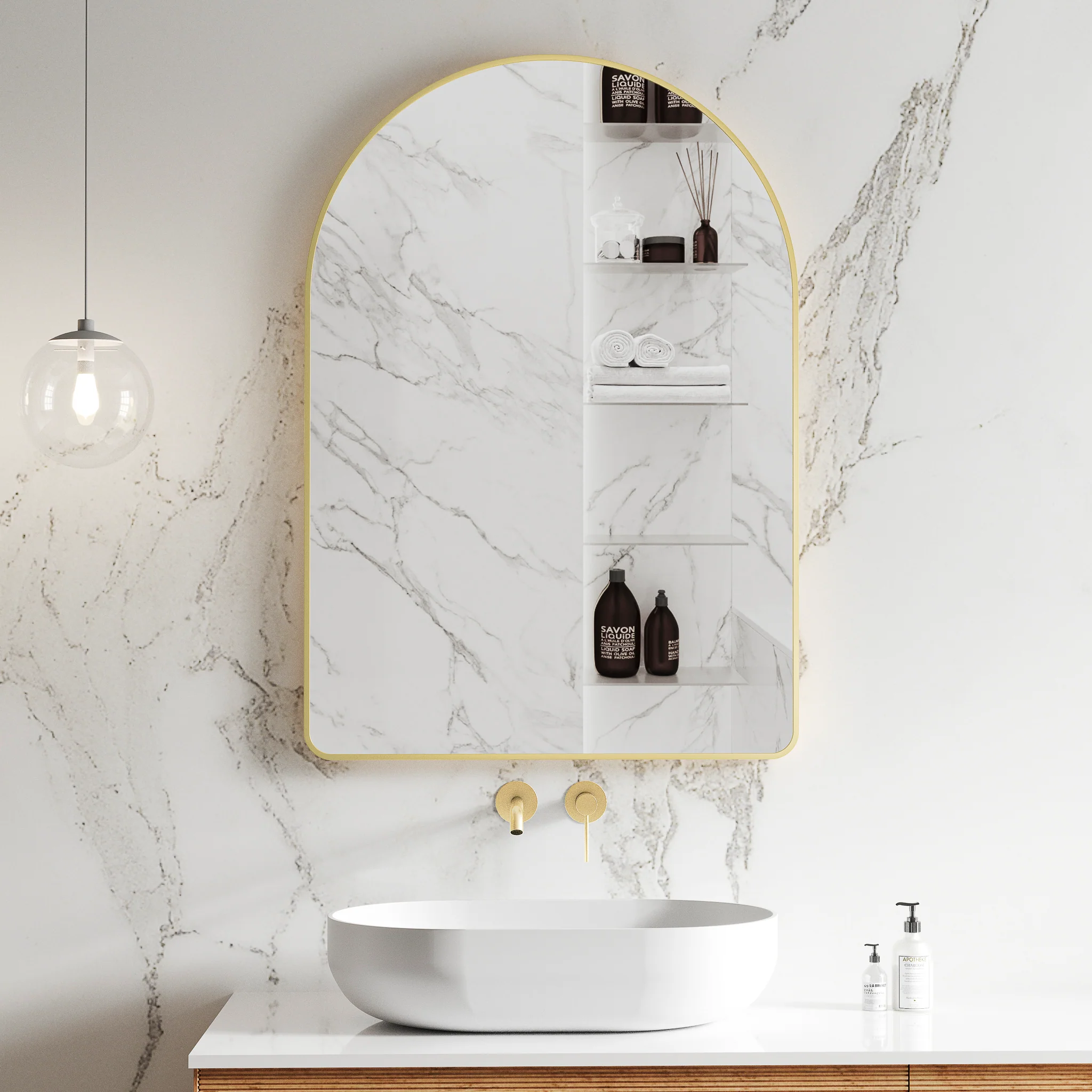 *Clearance* Arco Arch 700mm x 1000mm Mirror with Brushed Brass (Gold) Frame