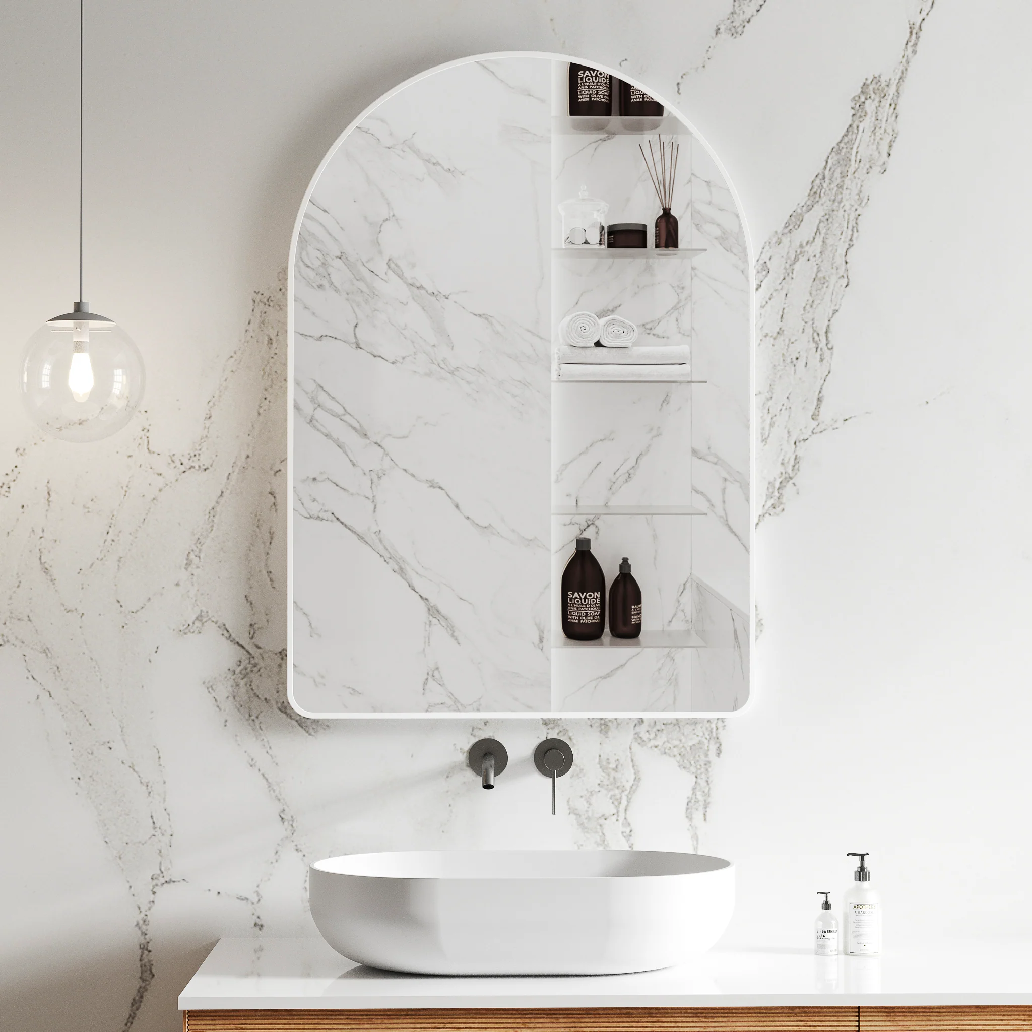 *Clearance* Arco Arch 700mm x 1000mm Mirror with Matte White Frame - Image 2