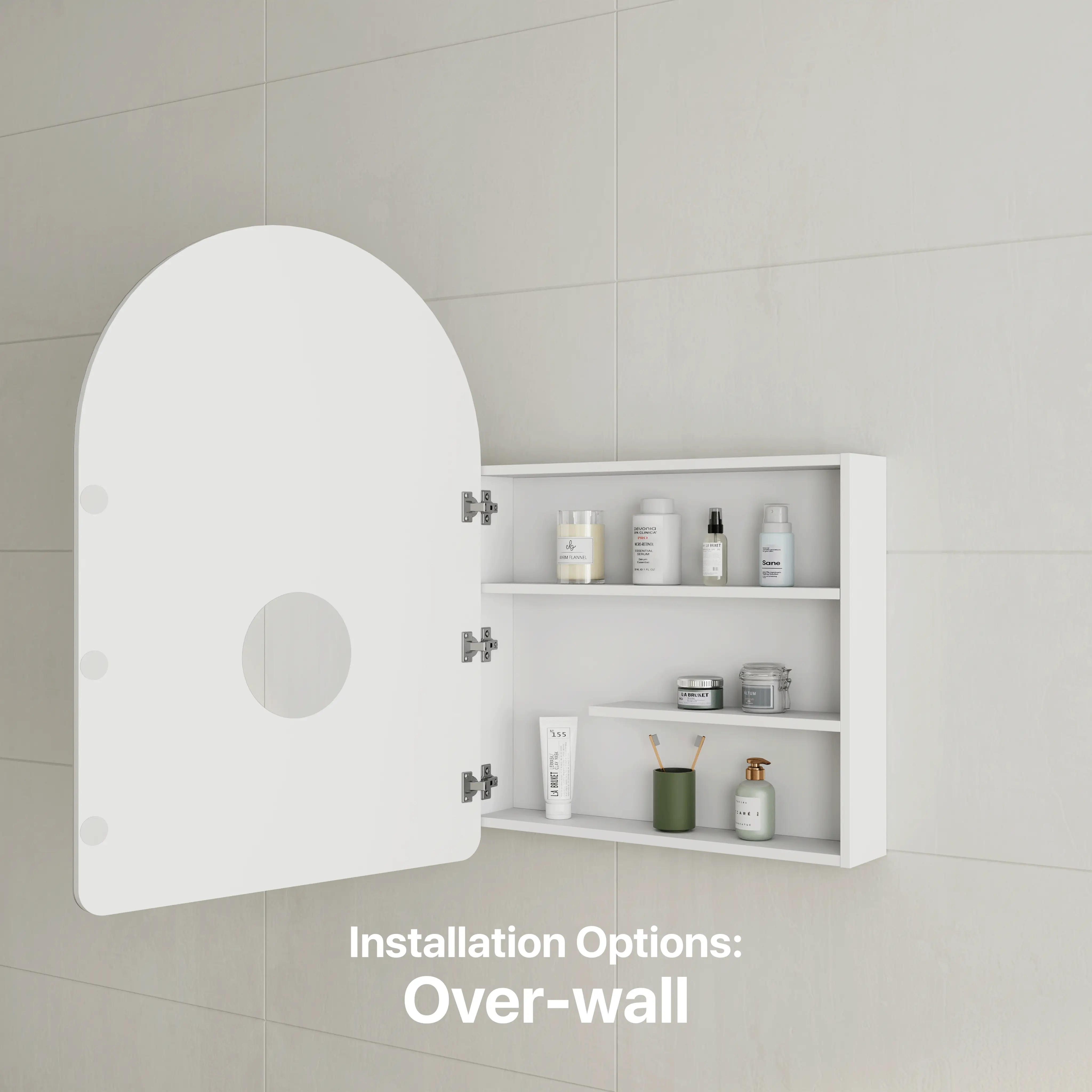 *Clearance* Arco Arch 700mm x 1000mm Mirrored Shaving Cabinet, Matte White - Image 5