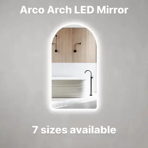 *Clearance* Arco Arch 850mm x 1000mm Frontlit and Backlit LED Frameless Mirror with Frosted Glass Border and Demister - Image 3