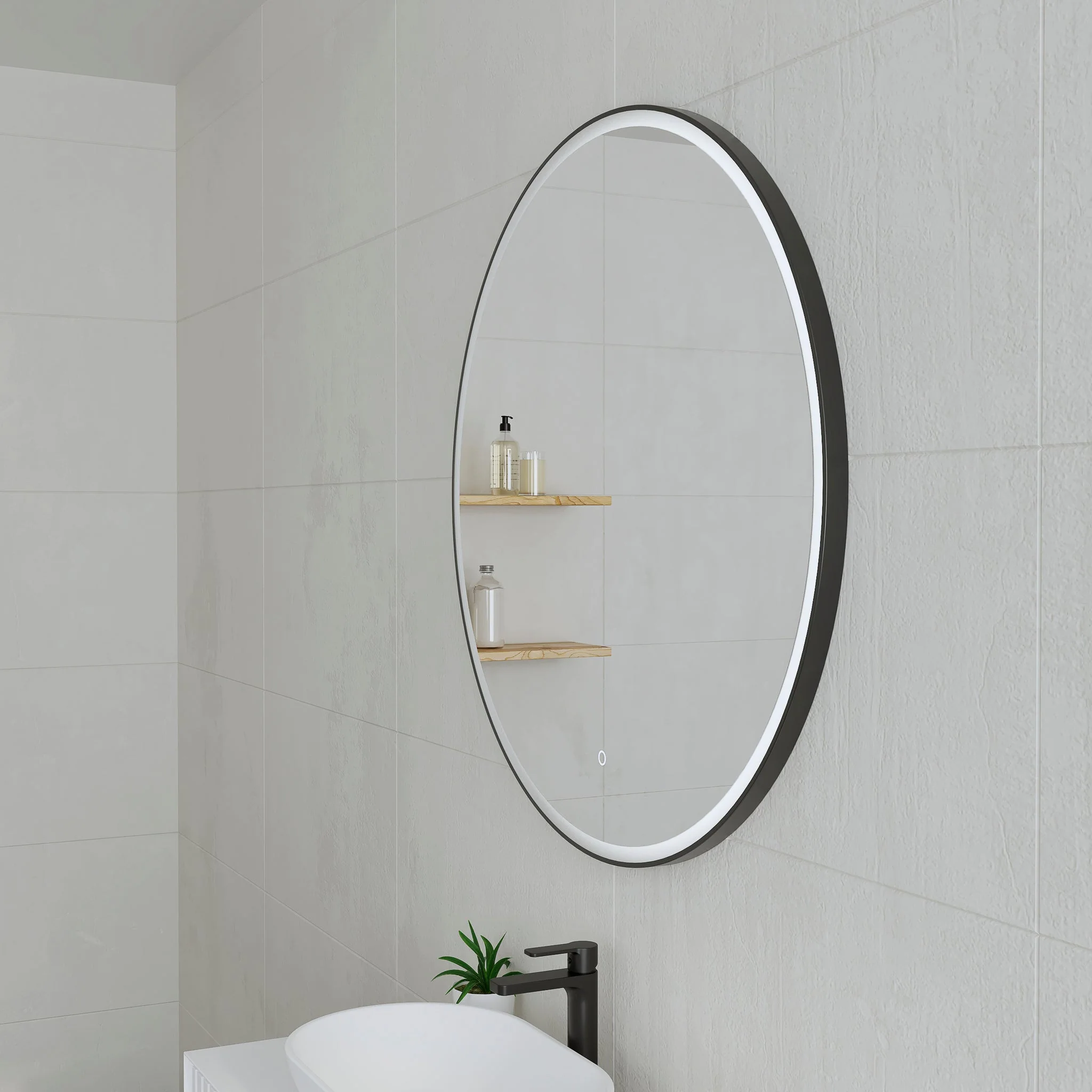 *Clearance* Circa Round 600mm Frontlit LED Framed Mirror with Demister, Matte Black Frame - Image 2