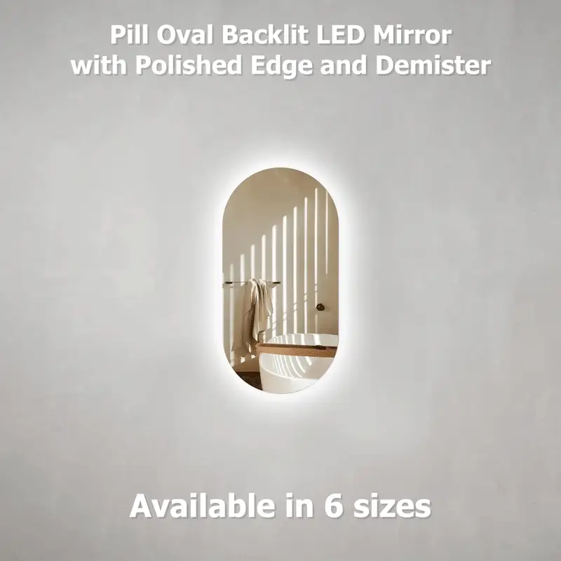 *Clearance* Pill Oval 1500mm x 900mm Backlit LED Frameless Mirror with Polished Edge and Demister - Image 3