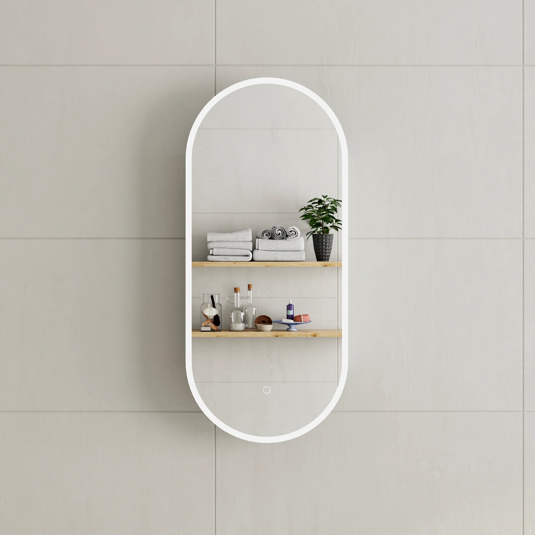 *Clearance* Pill Oval 400mm x 900mm Frontlit LED Mirrored Shaving Cabinet, Matte White