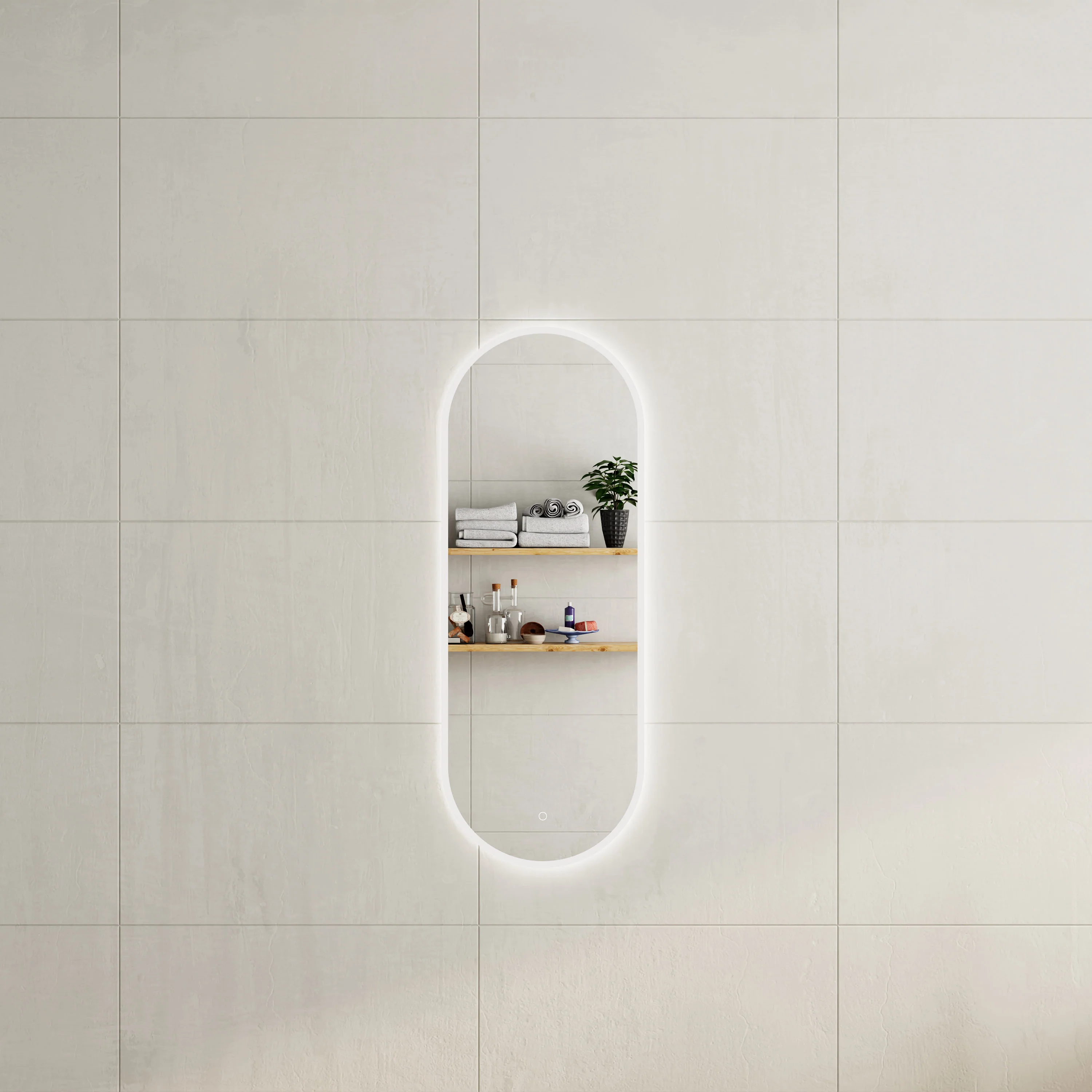Pill Oval 450mm x 1200mm Frontlit and Backlit LED Frameless Mirror with Frosted Glass Border and Demister