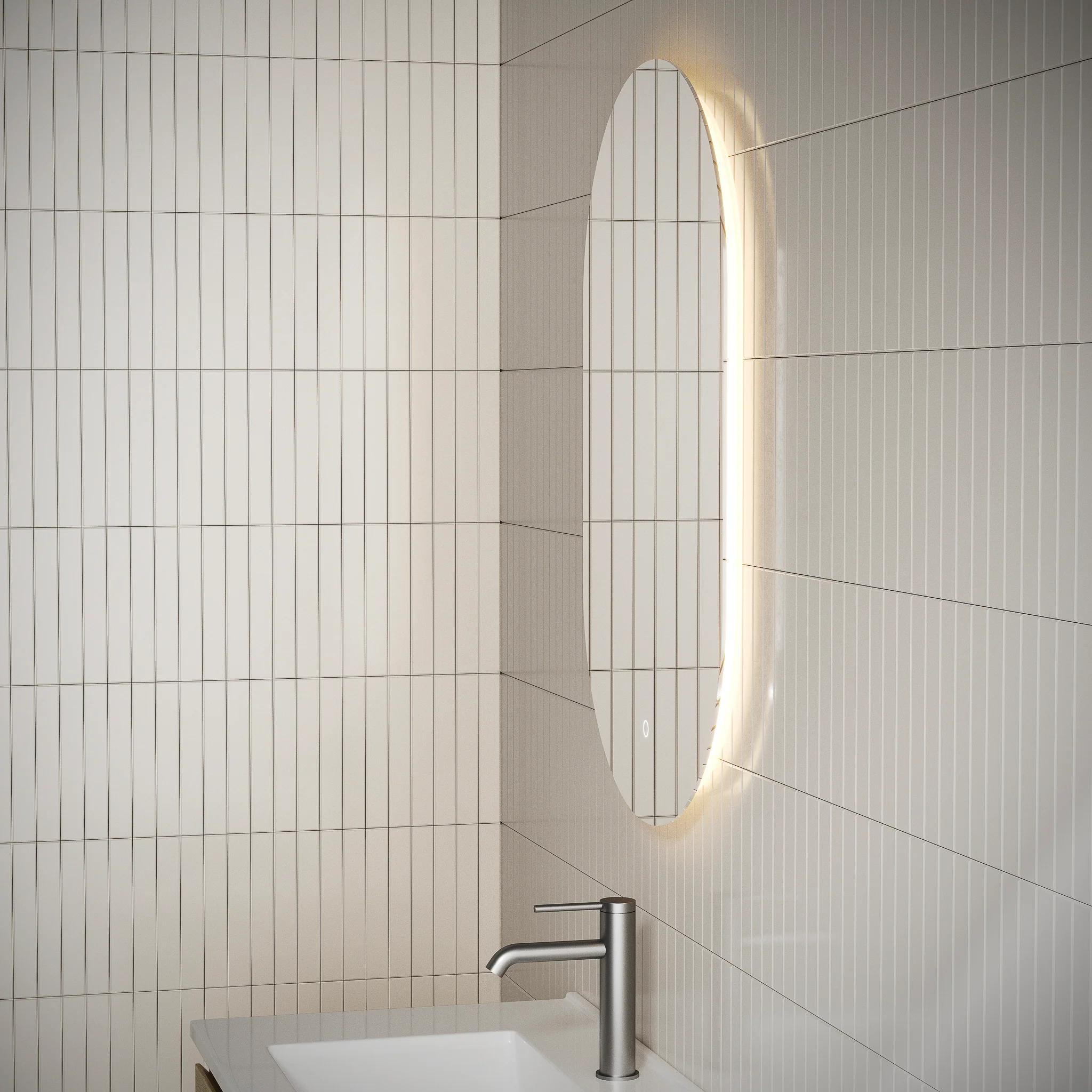 *Clearance* Pill Oval 500mm x 800mm Backlit LED Frameless Mirror with Polished Edge and Demister - Image 2