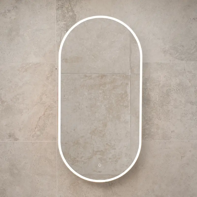 *Clearance* Pill Oval 600mm x 1200mm Frontlit LED Mirrored Shaving Cabinet, Matte White