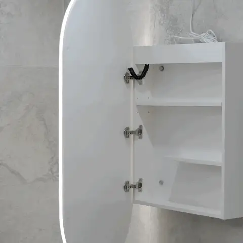 *Clearance* Pill Oval 600mm x 1200mm Frontlit LED Mirrored Shaving Cabinet, Matte White - Image 6