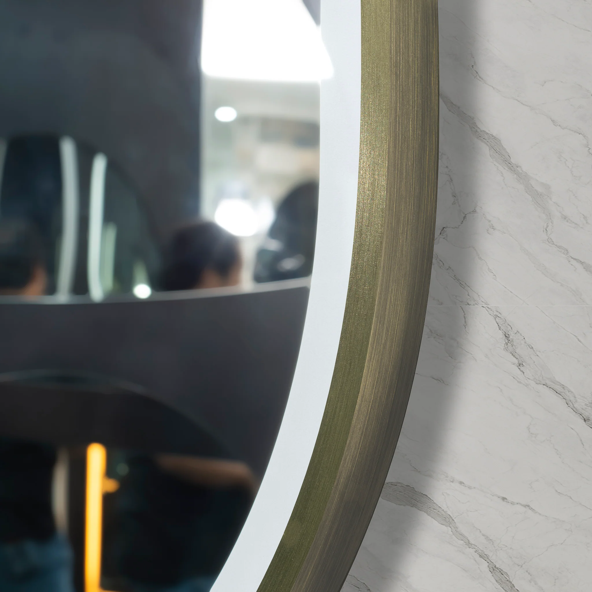 *Clearance* Pill Oval 600mm x 900mm Frontlit LED Framed Mirror with Demister, Brushed Brass (Gold) Frame - Image 3