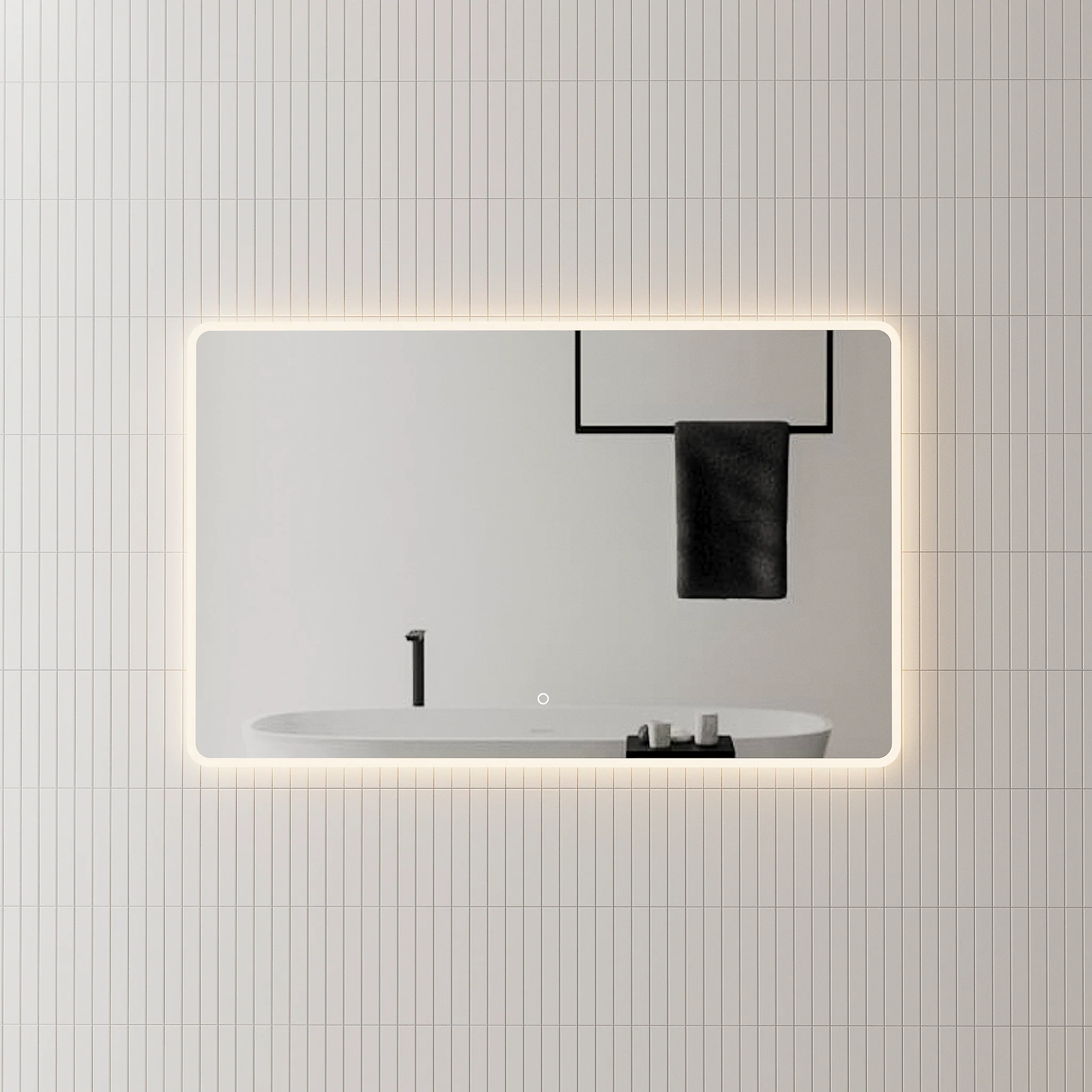 *Clearance* Retti Rectangular 1200mm x 750mm Frontlit and Backlit LED Frameless Mirror with Frosted Glass Border and Demister