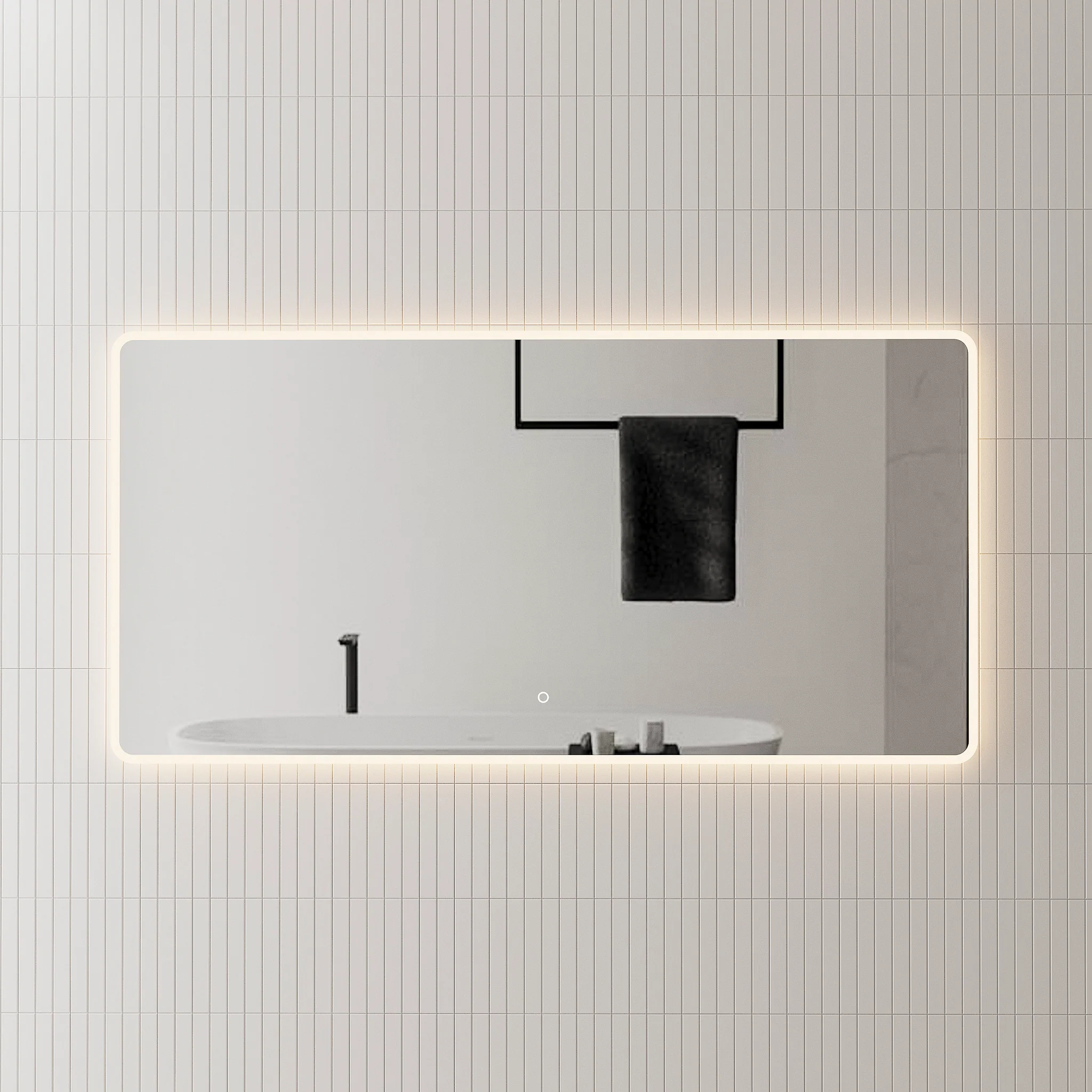*Clearance* Retti Rectangular 1500mm x 750mm Frontlit and Backlit LED Frameless Mirror with Frosted Glass Border and Demister)