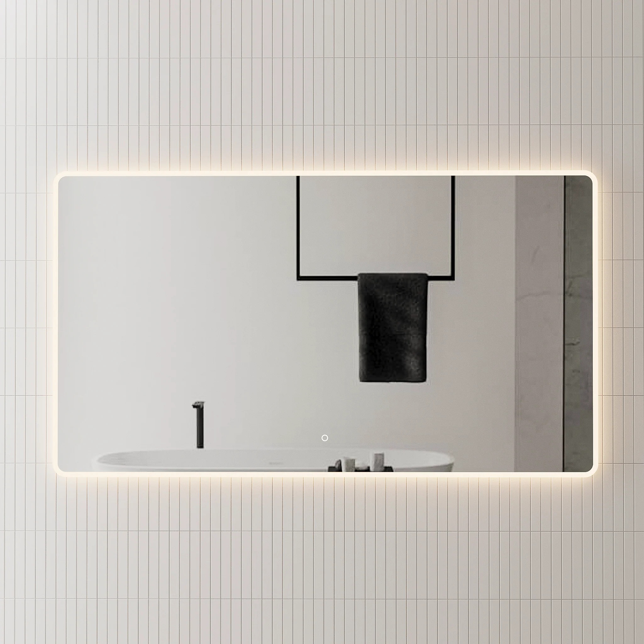 *Clearance* Retti Rectangular 1600mm x 900mm Frontlit and Backlit LED Frameless Mirror with Frosted Glass Border and Demister