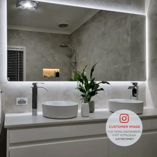 *Clearance* Retti Rectangular 1800mm x 900mm Frontlit and Backlit LED Frameless Mirror with Frosted Glass Border and Demister - Image 3