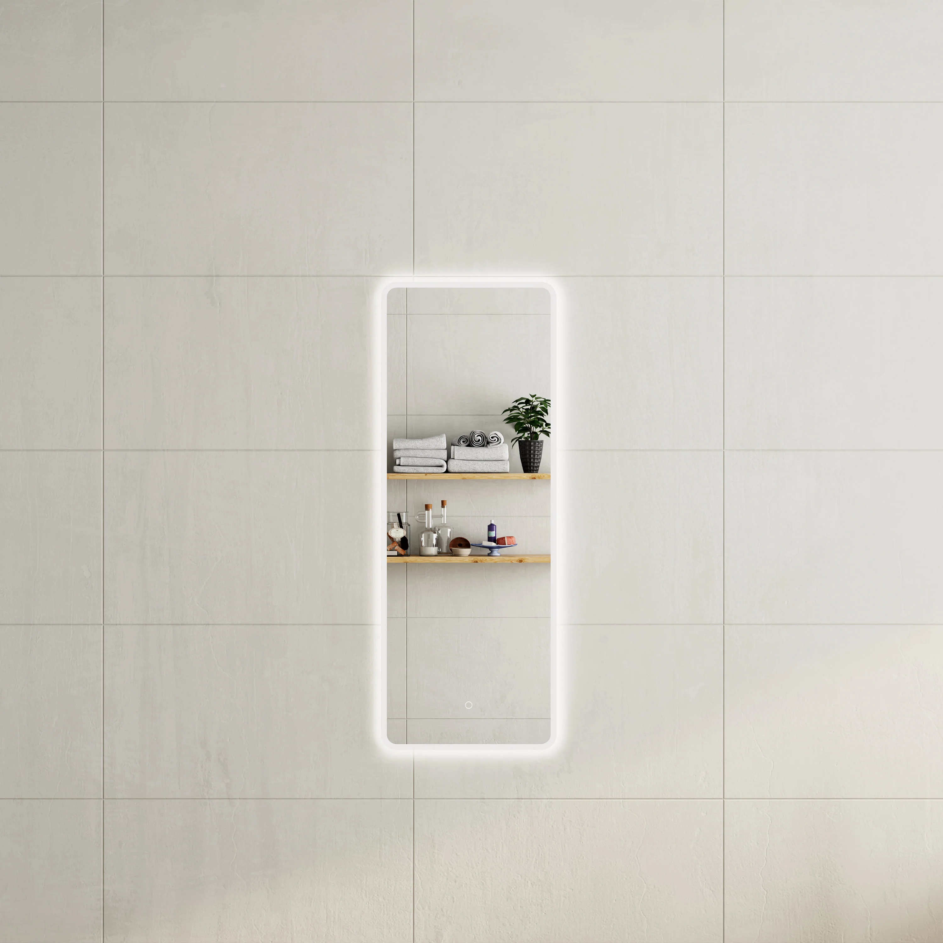 *Clearance* Retti Rectangular 450mm x 1200mm Frontlit and Backlit LED Frameless Mirror with Frosted Glass Border and Demister