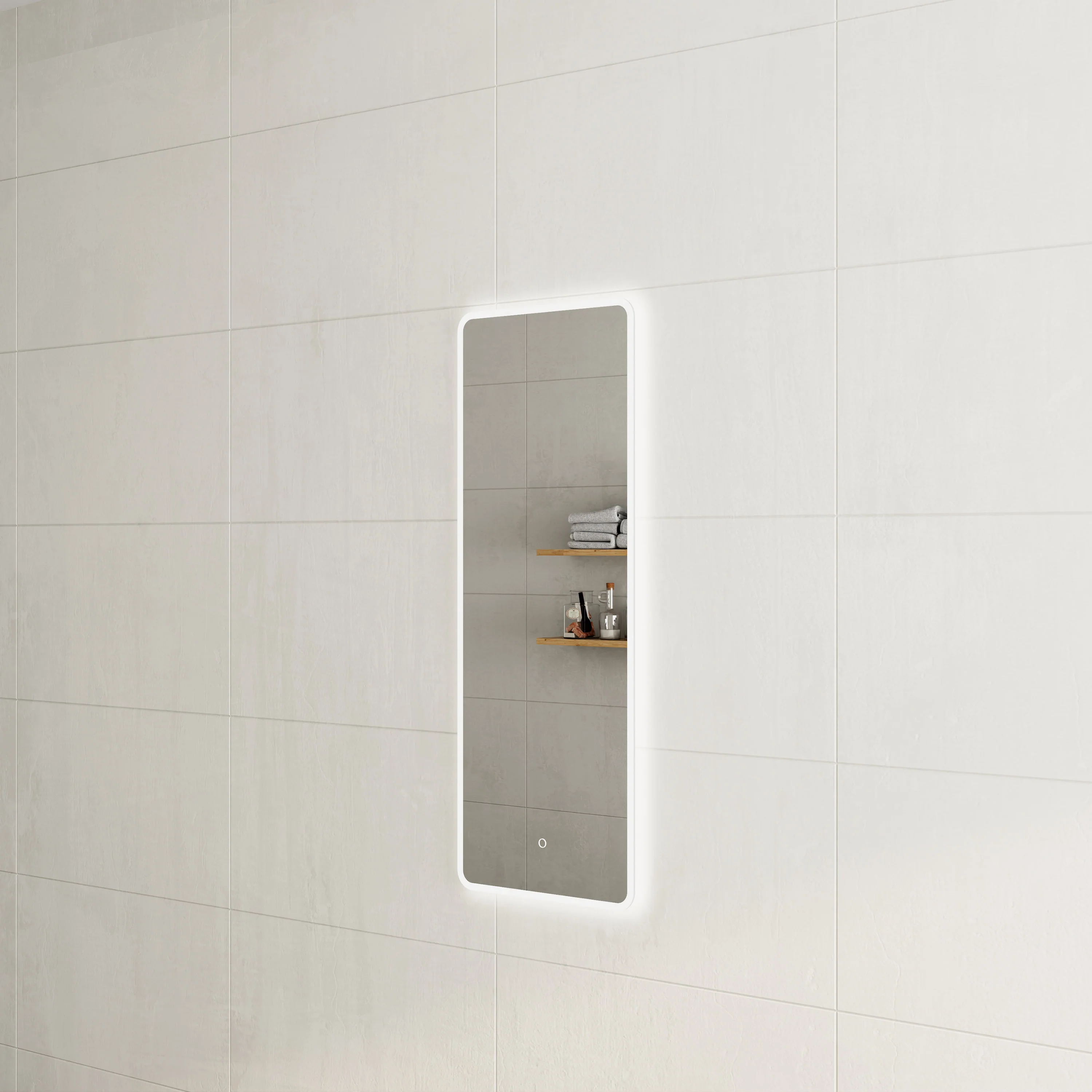 *Clearance* Retti Rectangular 450mm x 1200mm Frontlit and Backlit LED Frameless Mirror with Frosted Glass Border and Demister - Image 2